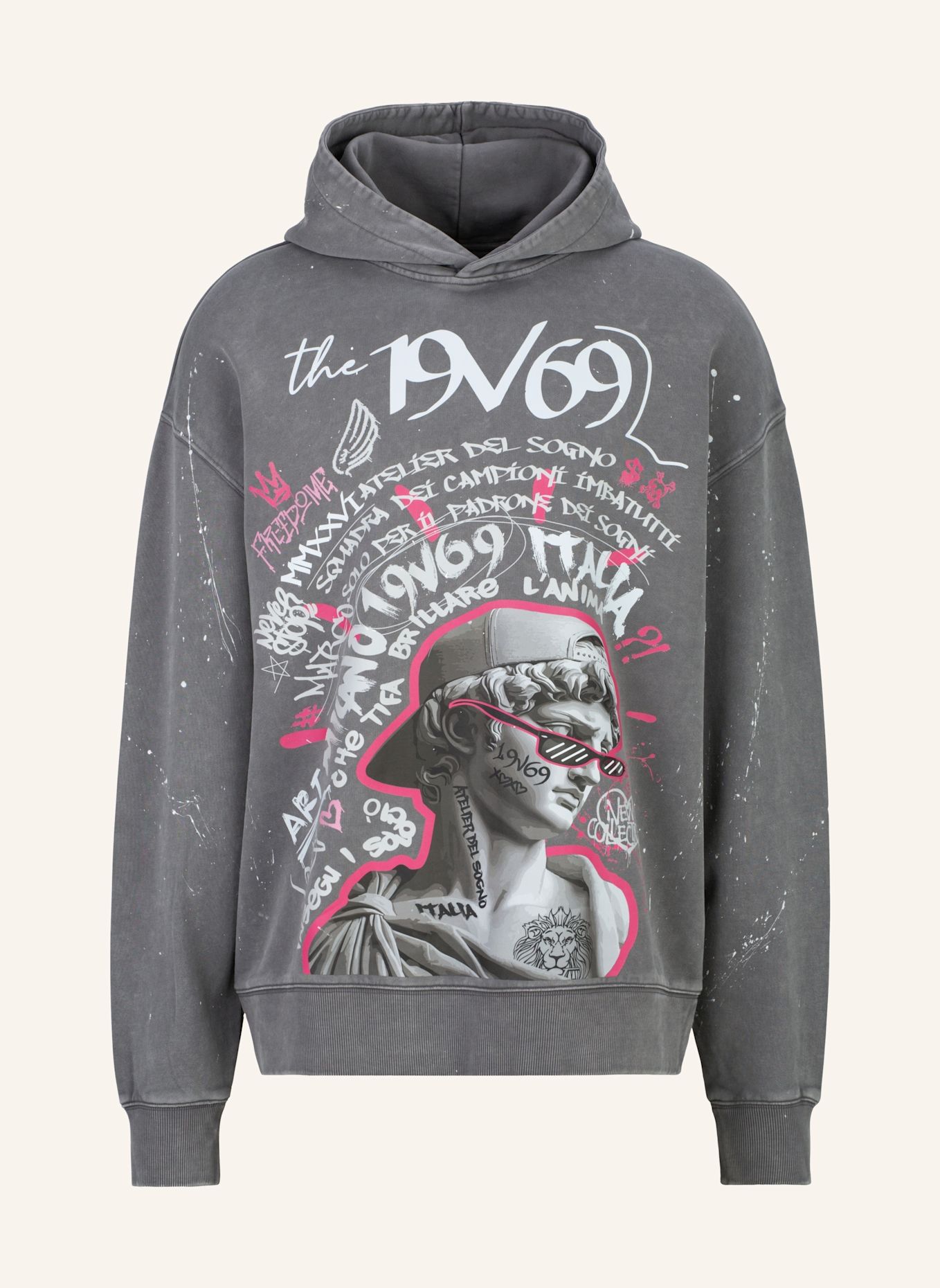 19V69 ITALIA Hoodie Quentino Graffiti: GRAU