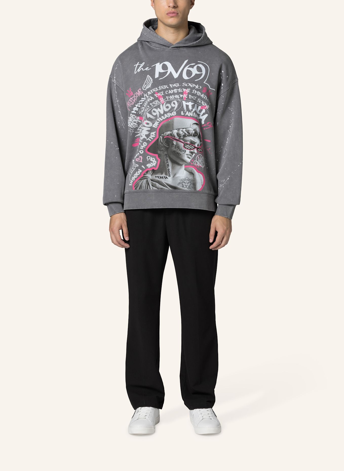19V69 ITALIA Hoodie Quentino Graffiti: GRAU