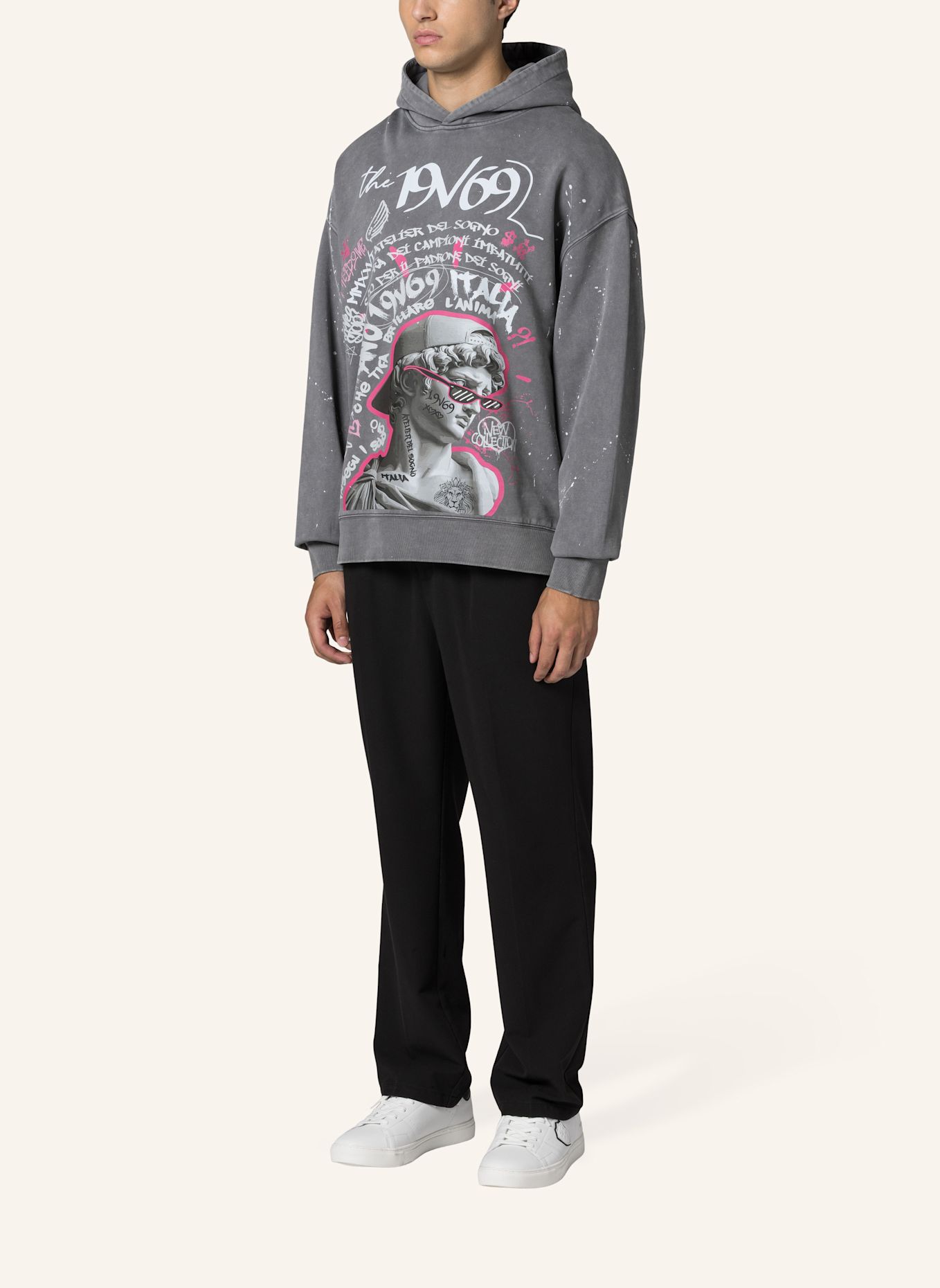 19V69 ITALIA Hoodie Quentino Graffiti: GRAU