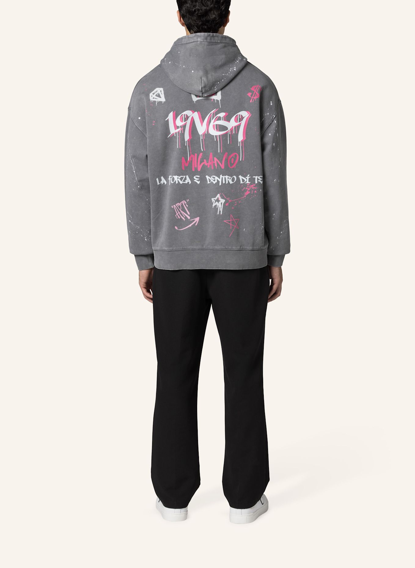 19V69 ITALIA Hoodie Quentino Graffiti: GRAU