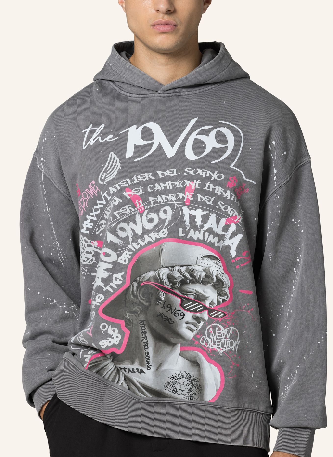 19V69 ITALIA Hoodie Quentino Graffiti: GRAU