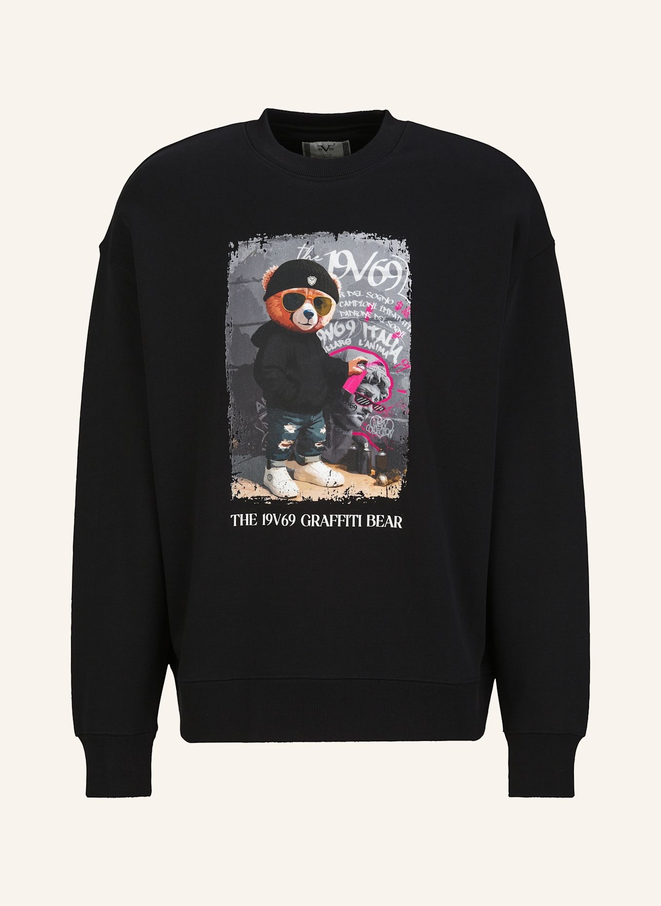19V69 ITALIA Sweatshirt Omero Graffiti: SCHWARZ