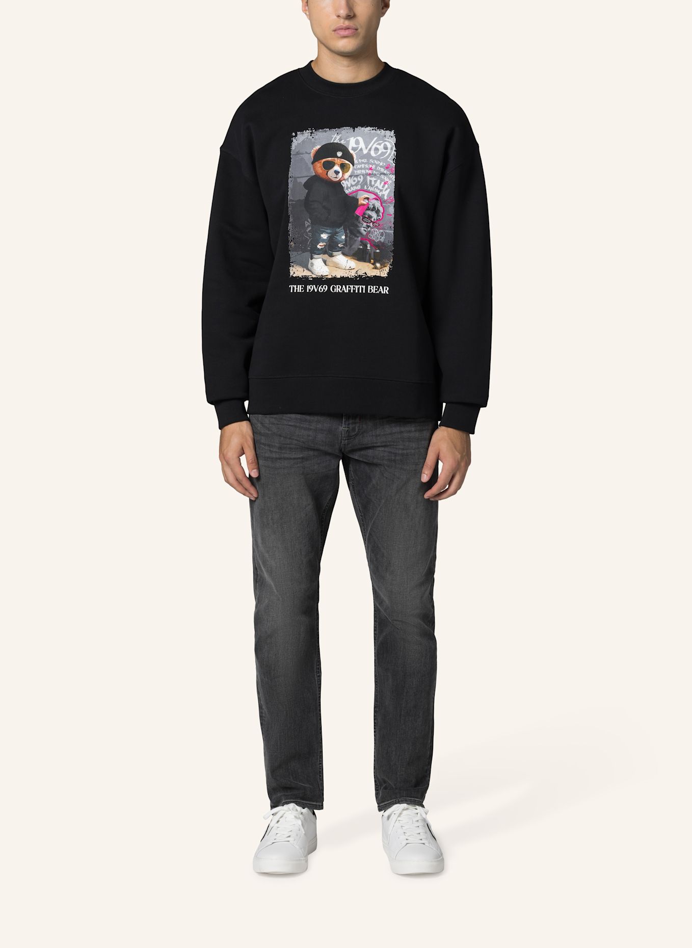 19V69 ITALIA Sweatshirt Omero Graffiti: SCHWARZ