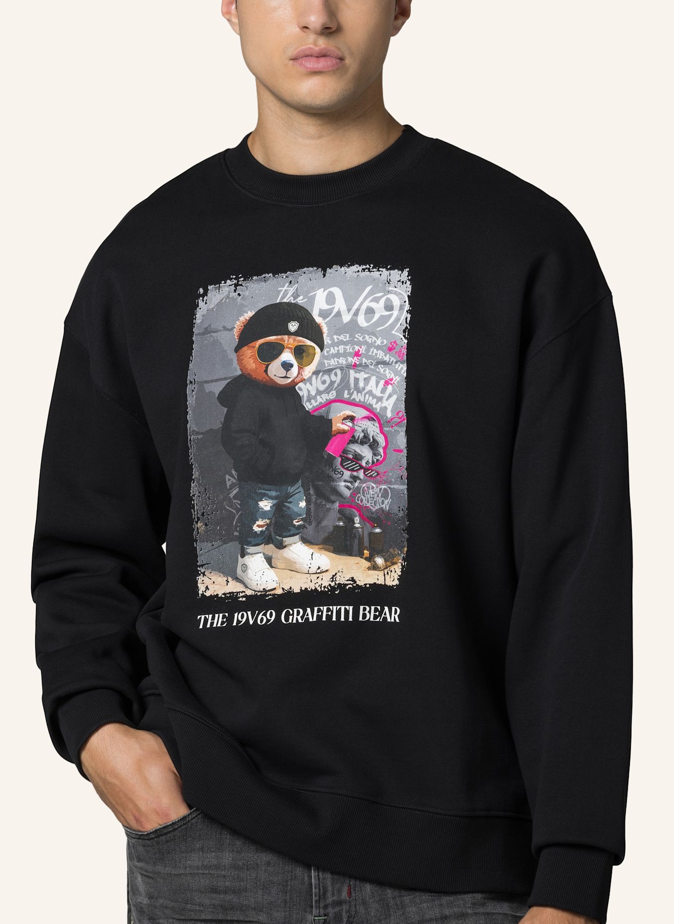 19V69 ITALIA Sweatshirt Omero Graffiti: SCHWARZ