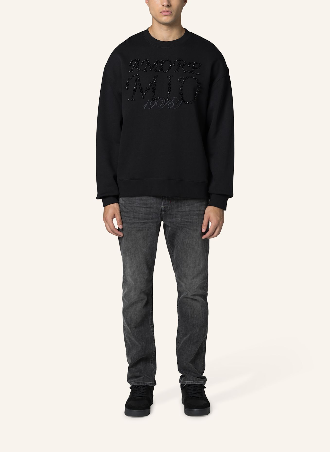 19V69 ITALIA Sweatshirt Omero Pearls: SCHWARZ