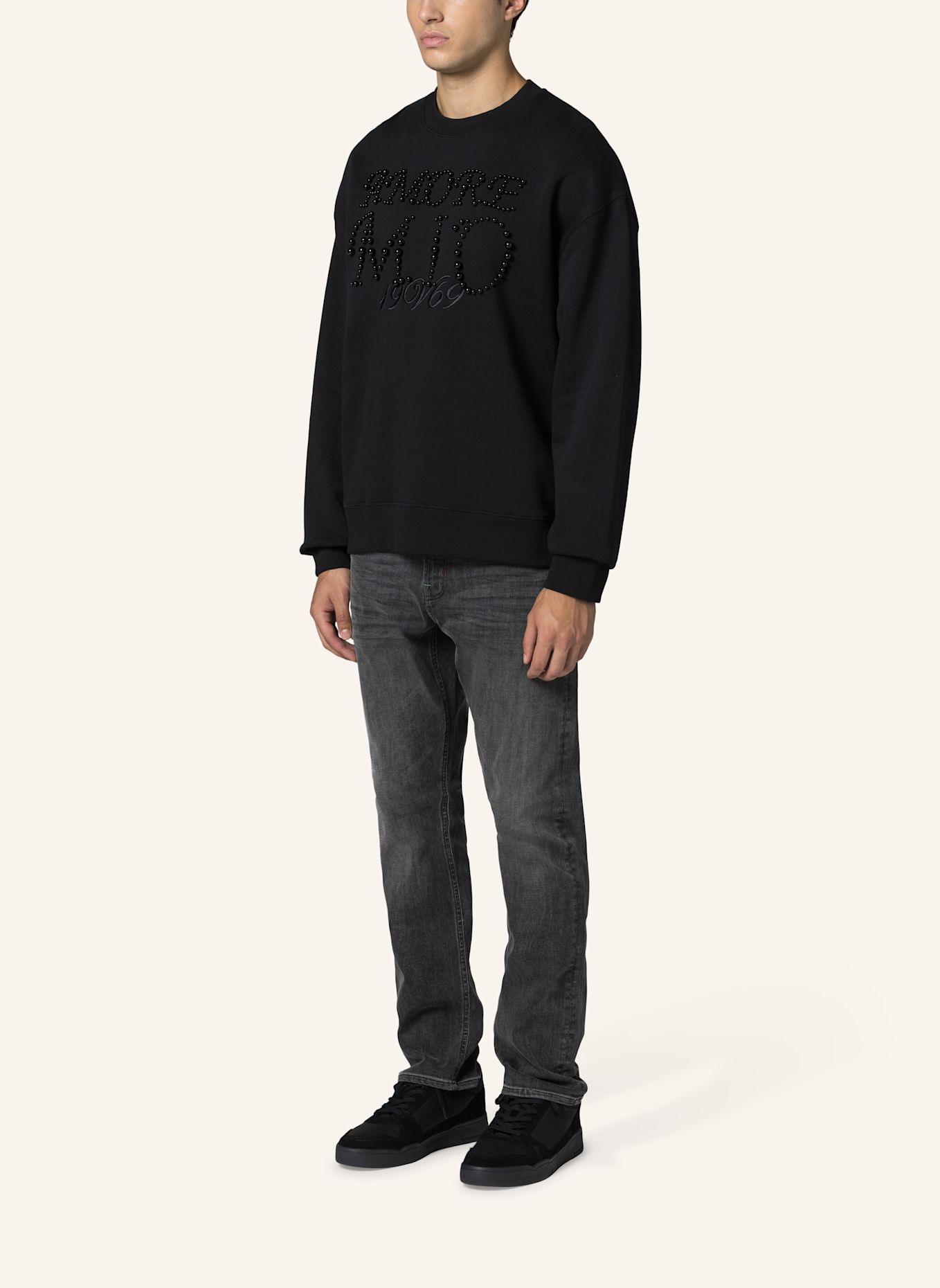 19V69 ITALIA Sweatshirt Omero Pearls: SCHWARZ