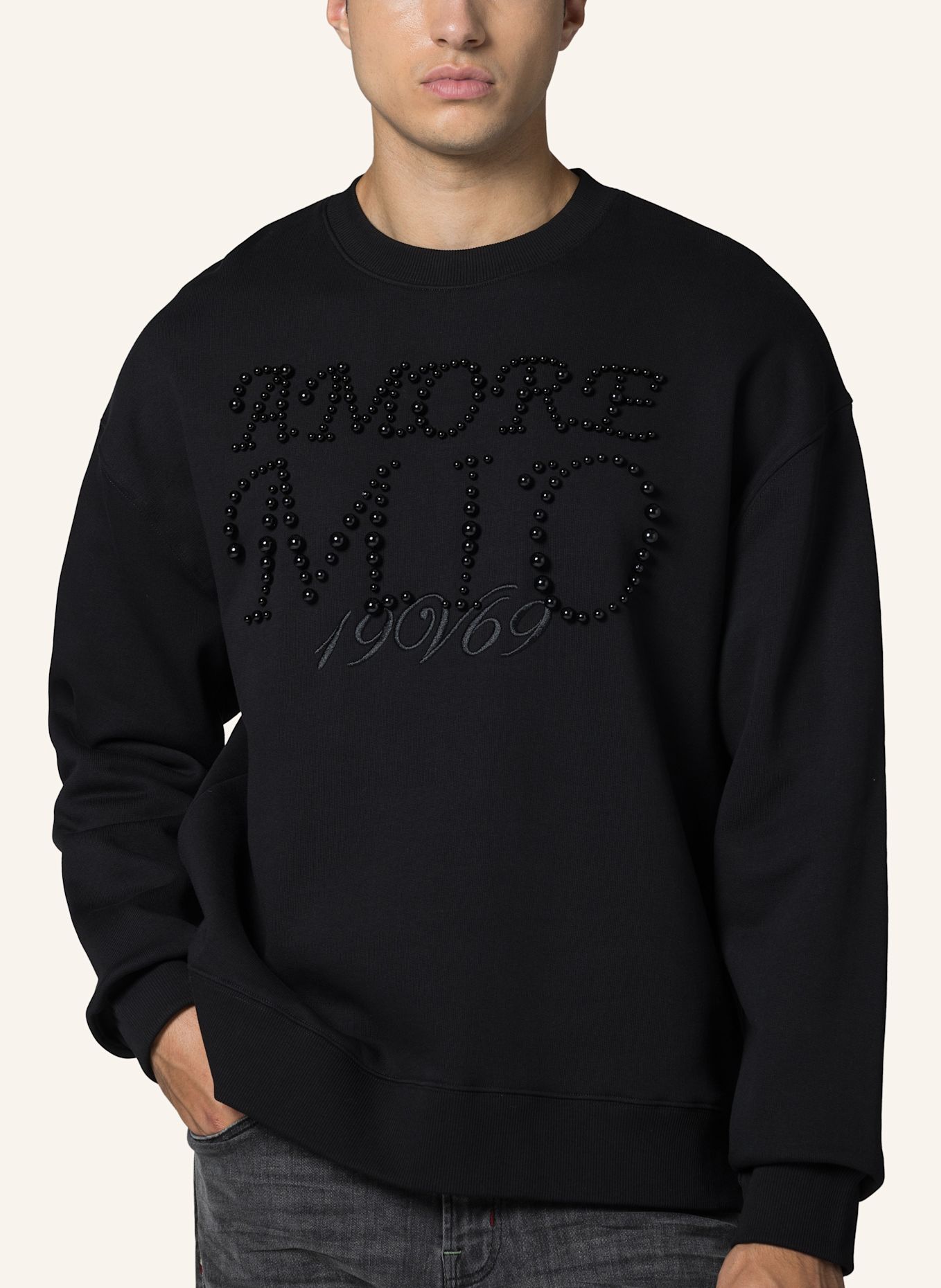 19V69 ITALIA Sweatshirt Omero Pearls: SCHWARZ
