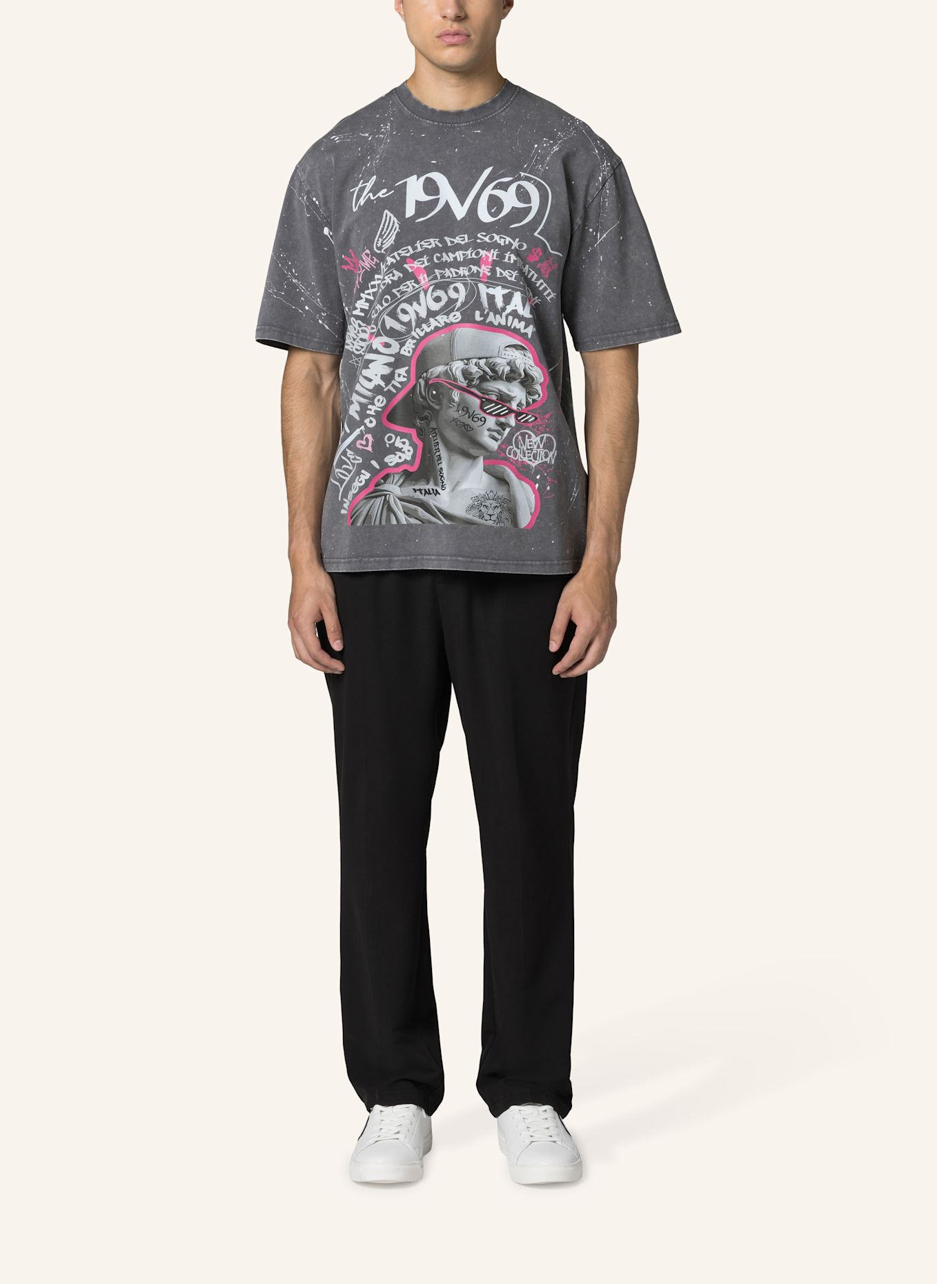 19V69 ITALIA T-Shirt Tamaro Graffiti: GRAU