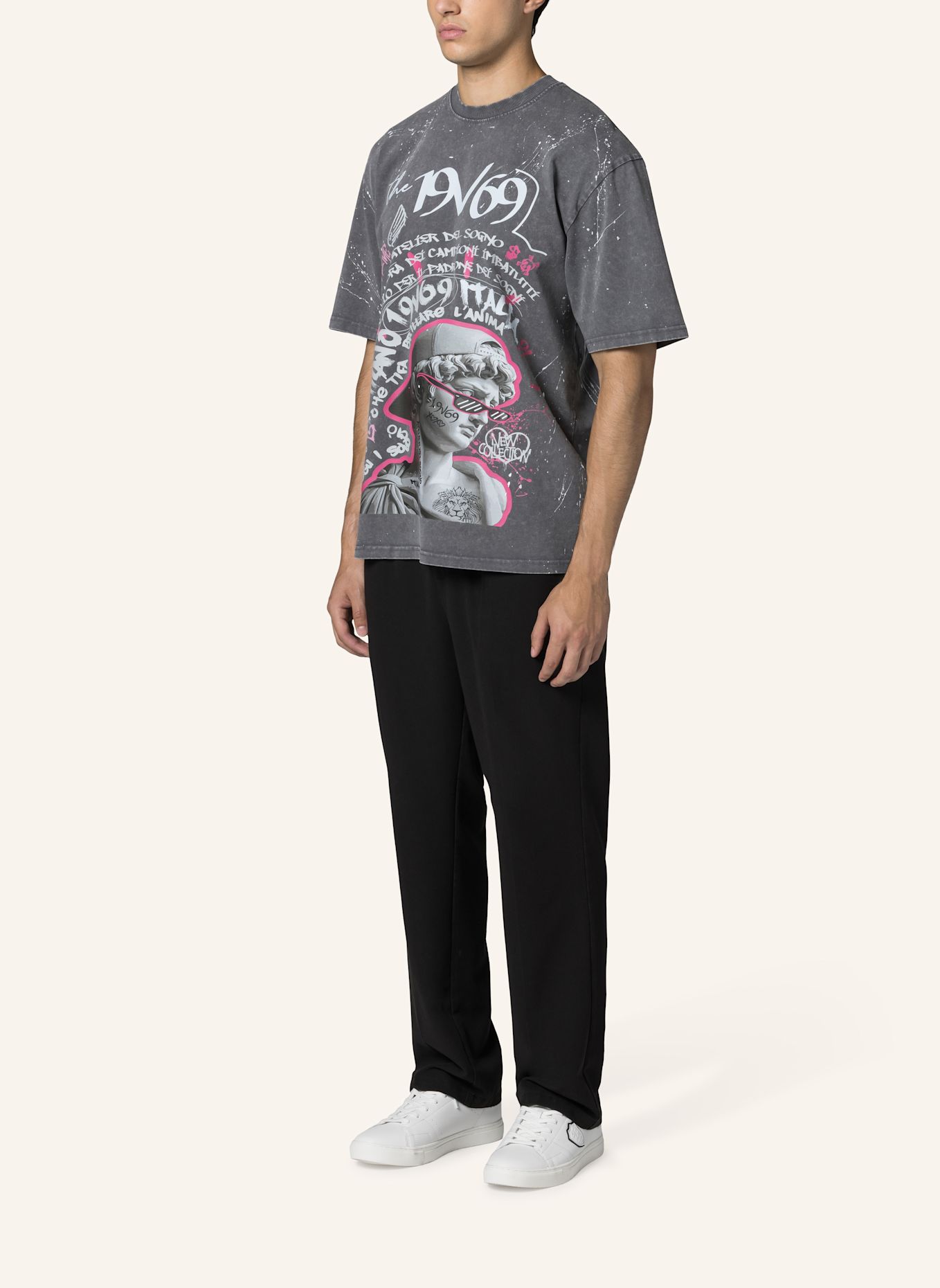 19V69 ITALIA T-Shirt Tamaro Graffiti: GRAU