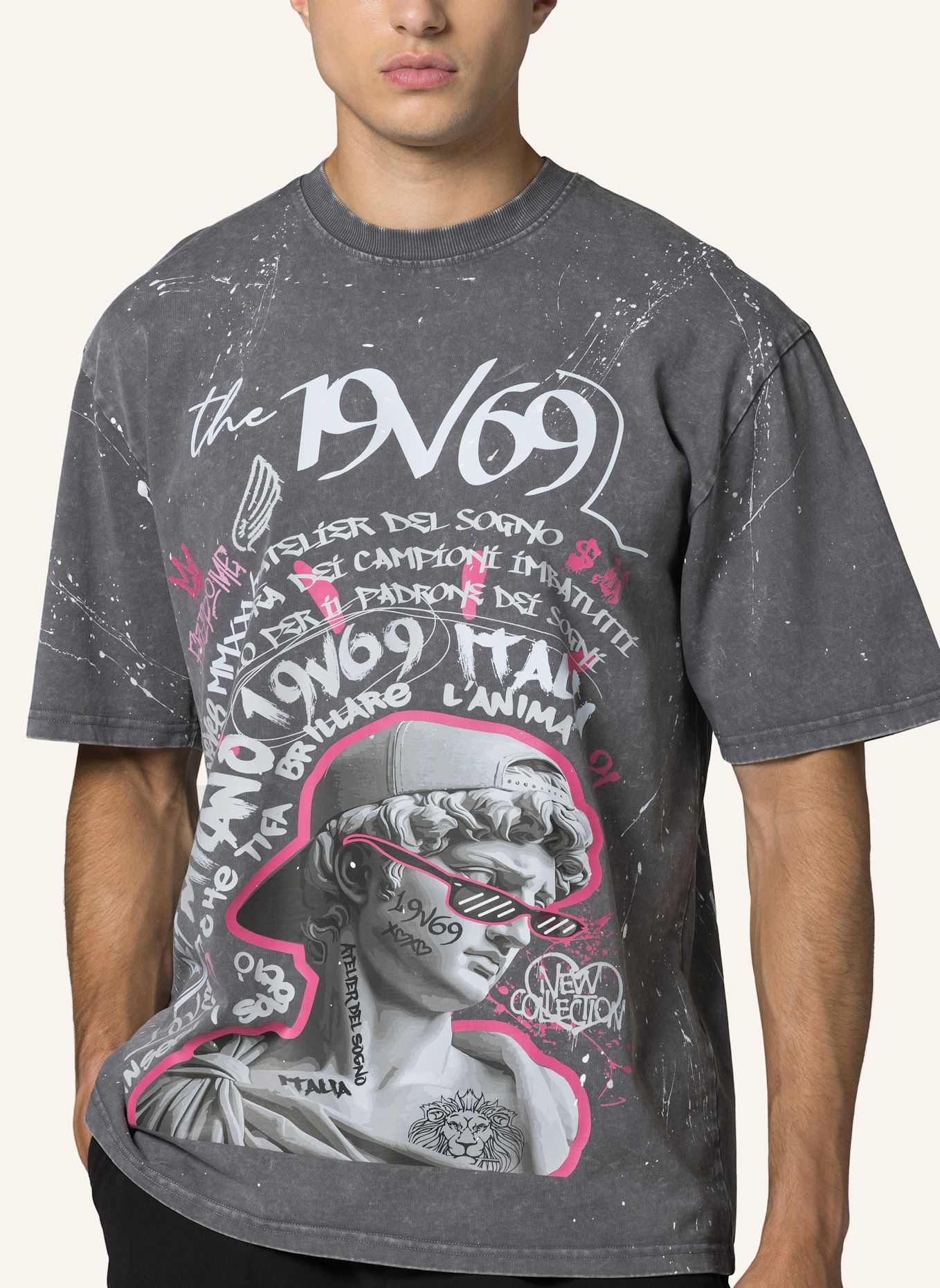 19V69 ITALIA T-Shirt Tamaro Graffiti: GRAU