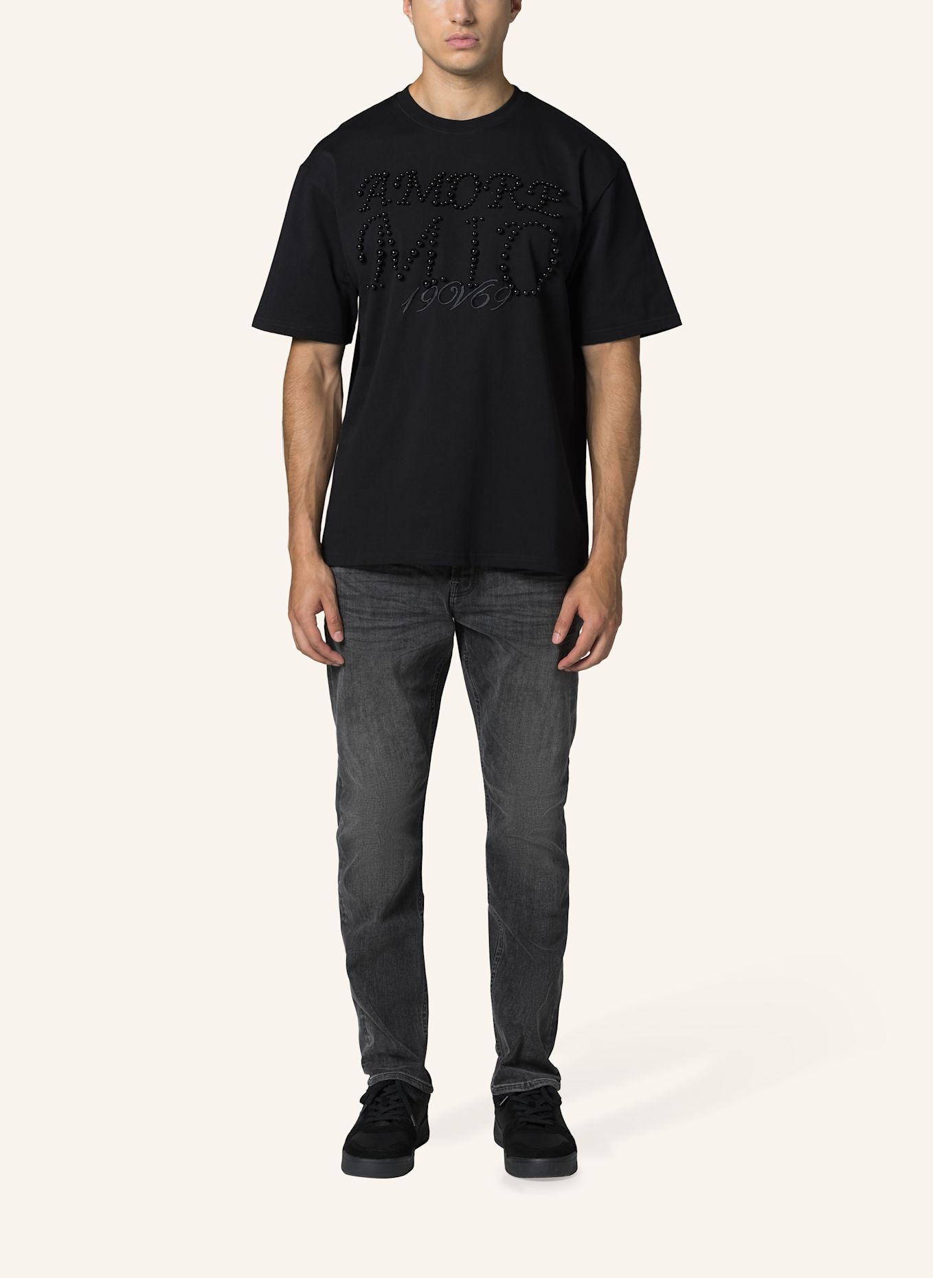 19V69 ITALIA T-Shirt Tamaro Pearls: SCHWARZ