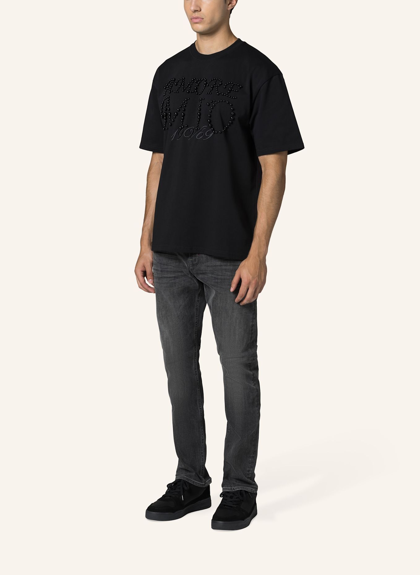 19V69 ITALIA T-Shirt Tamaro Pearls: SCHWARZ