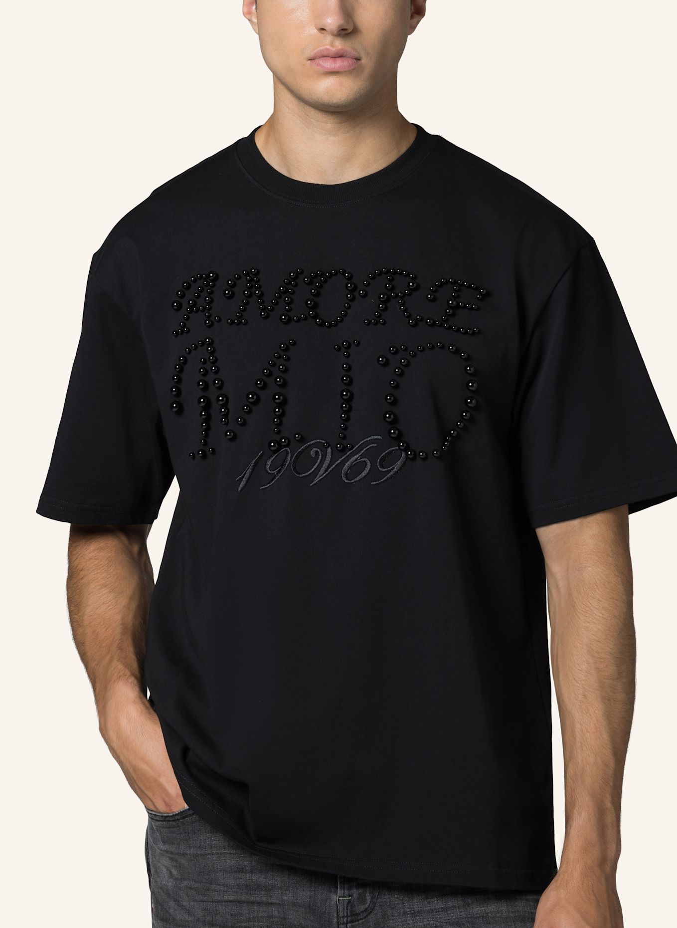 19V69 ITALIA T-Shirt Tamaro Pearls: SCHWARZ