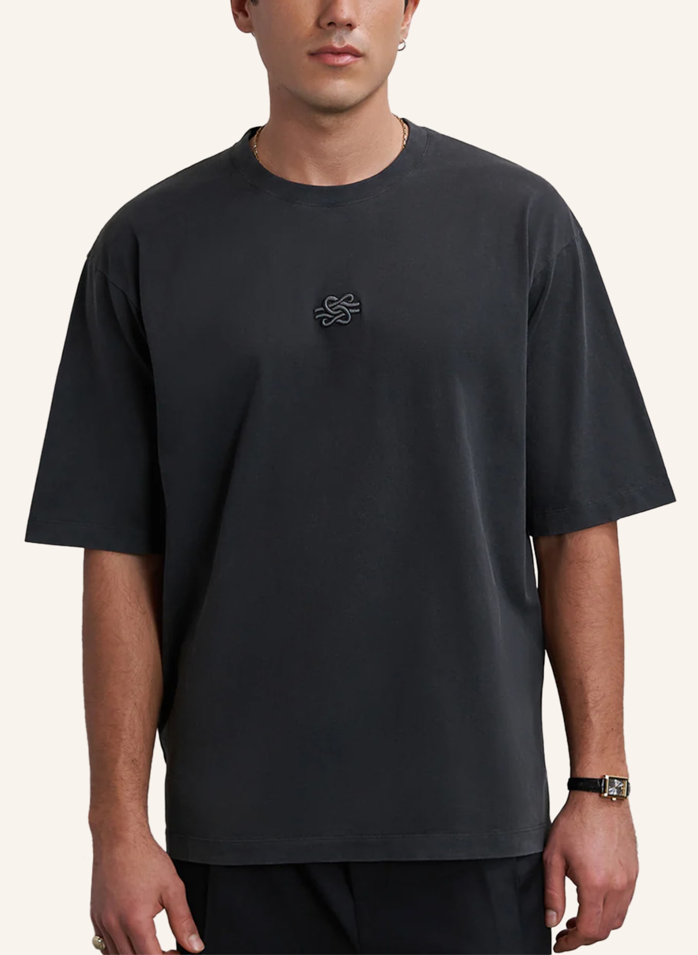 FILLING PIECES T-Shirt BOXY EMBROIDERED: DUNKELGRAU