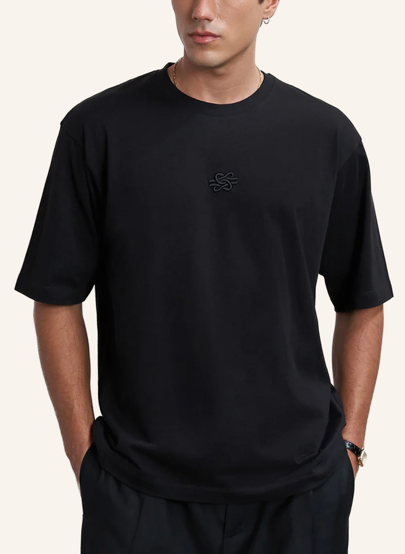 FILLING PIECES T-Shirt BOXY EMBROIDERED: SCHWARZ