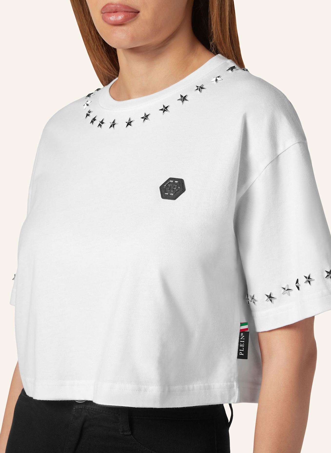 PHILIPP PLEIN Cropped T-Shirt STARS, Farbe: WEISS (Bild 3)