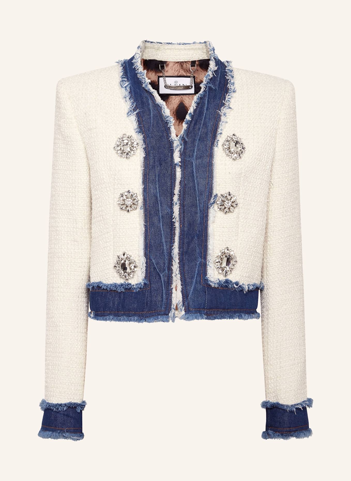 PHILIPP PLEIN Bolero-Jacke aus Tweed-Denim, Farbe: WEISS (Bild 1)