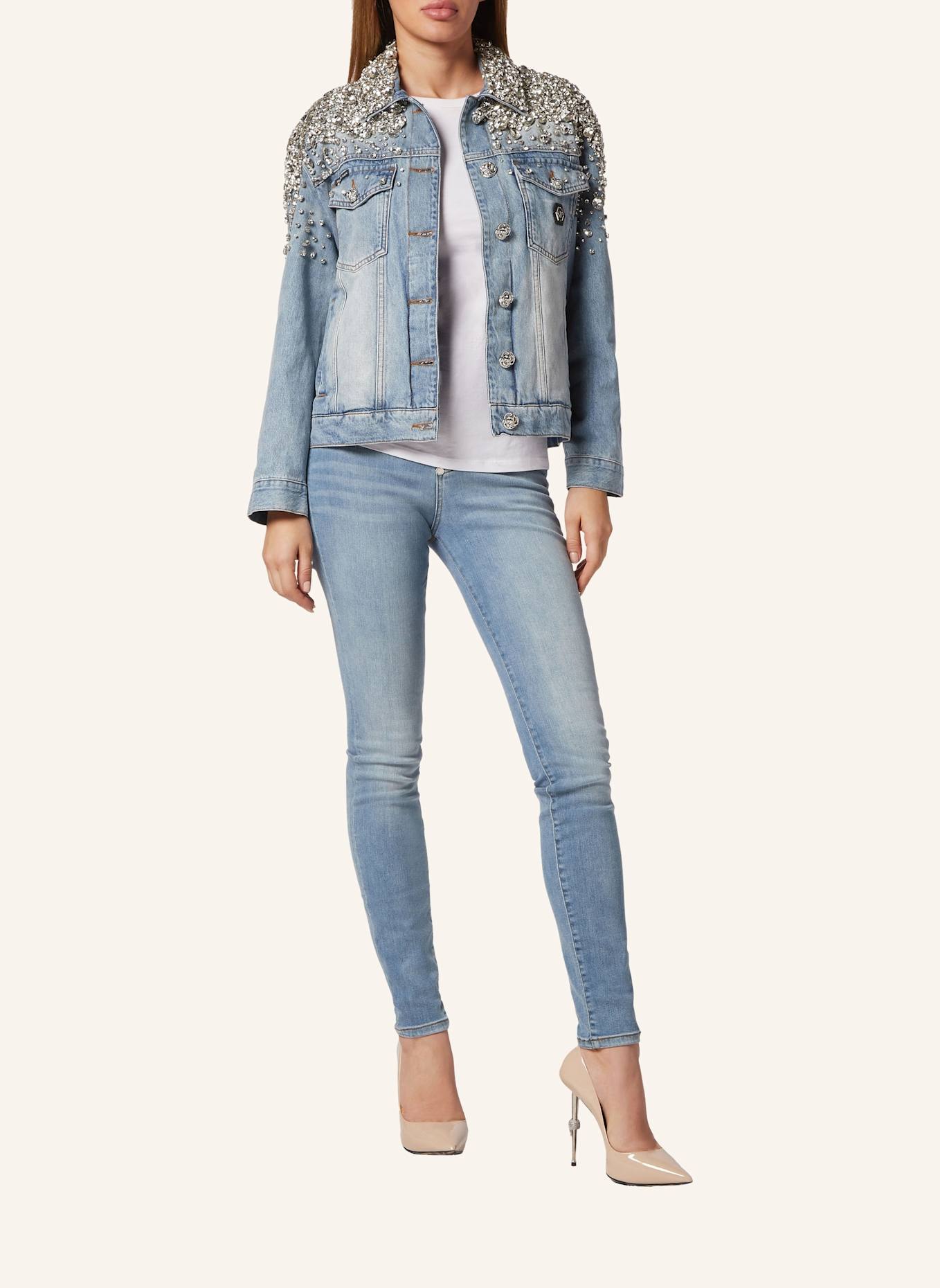 PHILIPP PLEIN Jeansjacke Oversize mit Steinenbesatz, Farbe: BLAUGRAU (Bild 4)