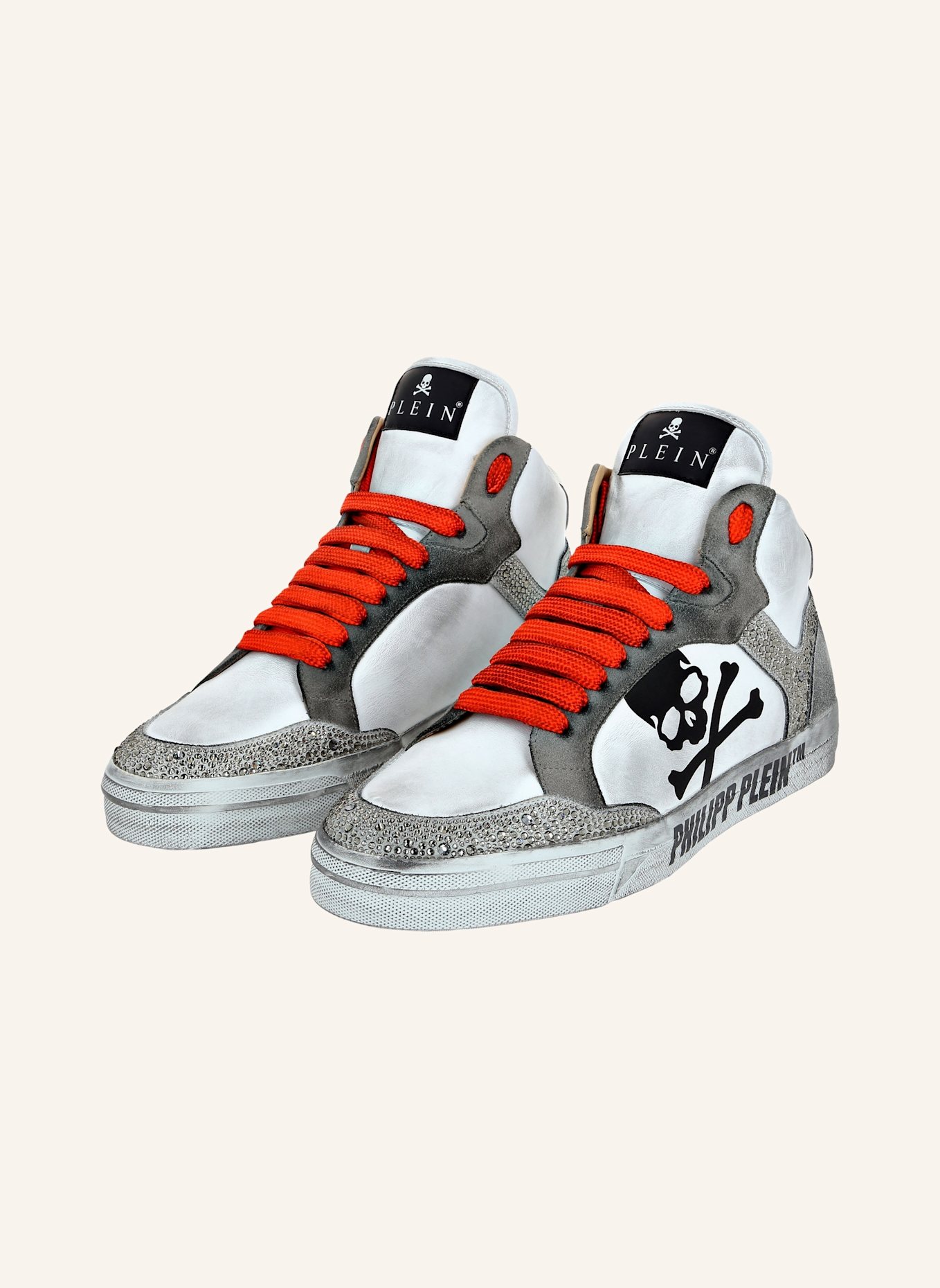 PHILIPP PLEIN Hightop-Sneaker mit Steinbesatz RETROKICKZ, Farbe: WEISS/ NEONORANGE (Bild 1)