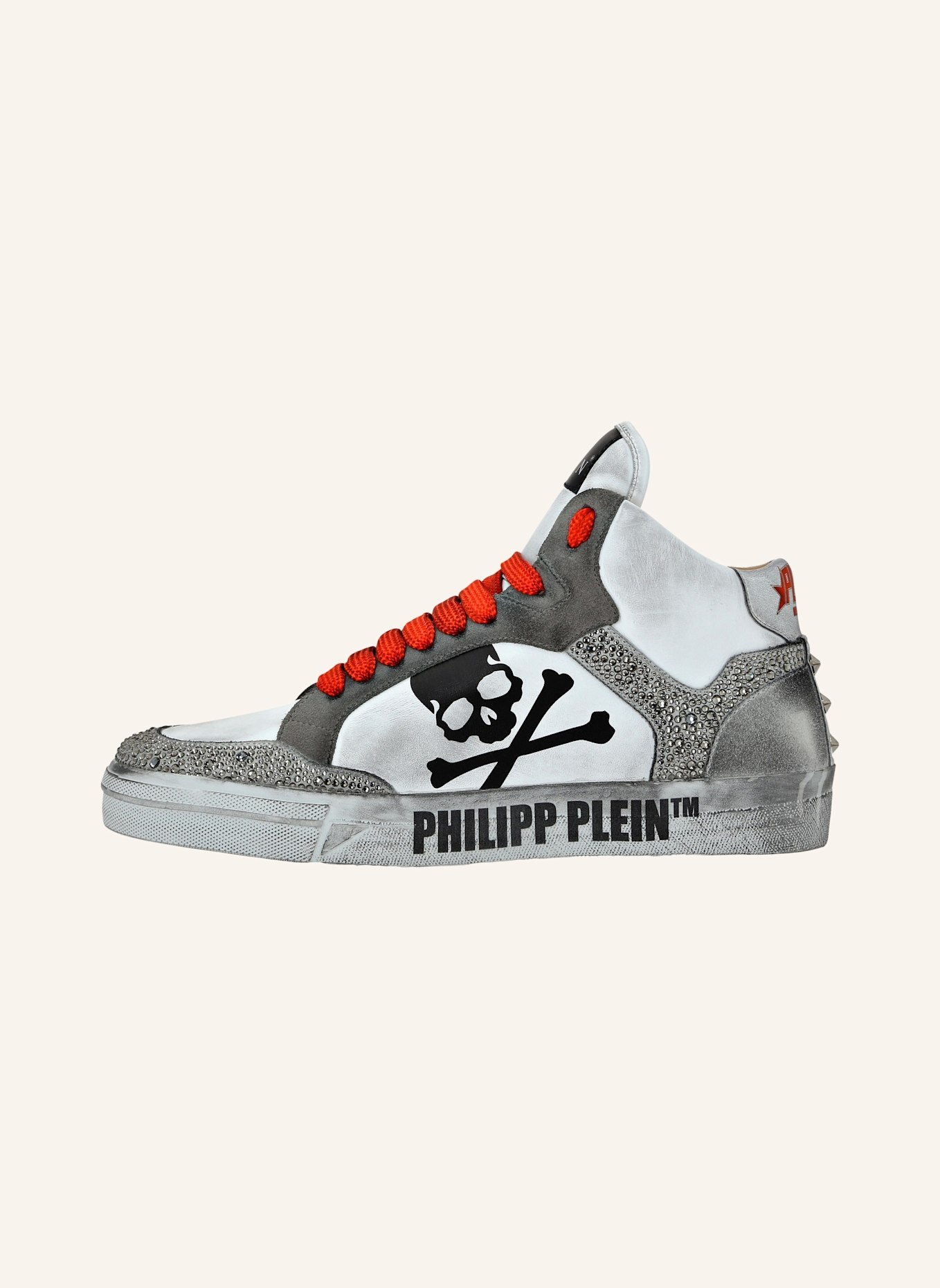 PHILIPP PLEIN Hightop-Sneaker mit Steinbesatz RETROKICKZ, Farbe: WEISS/ NEONORANGE (Bild 3)