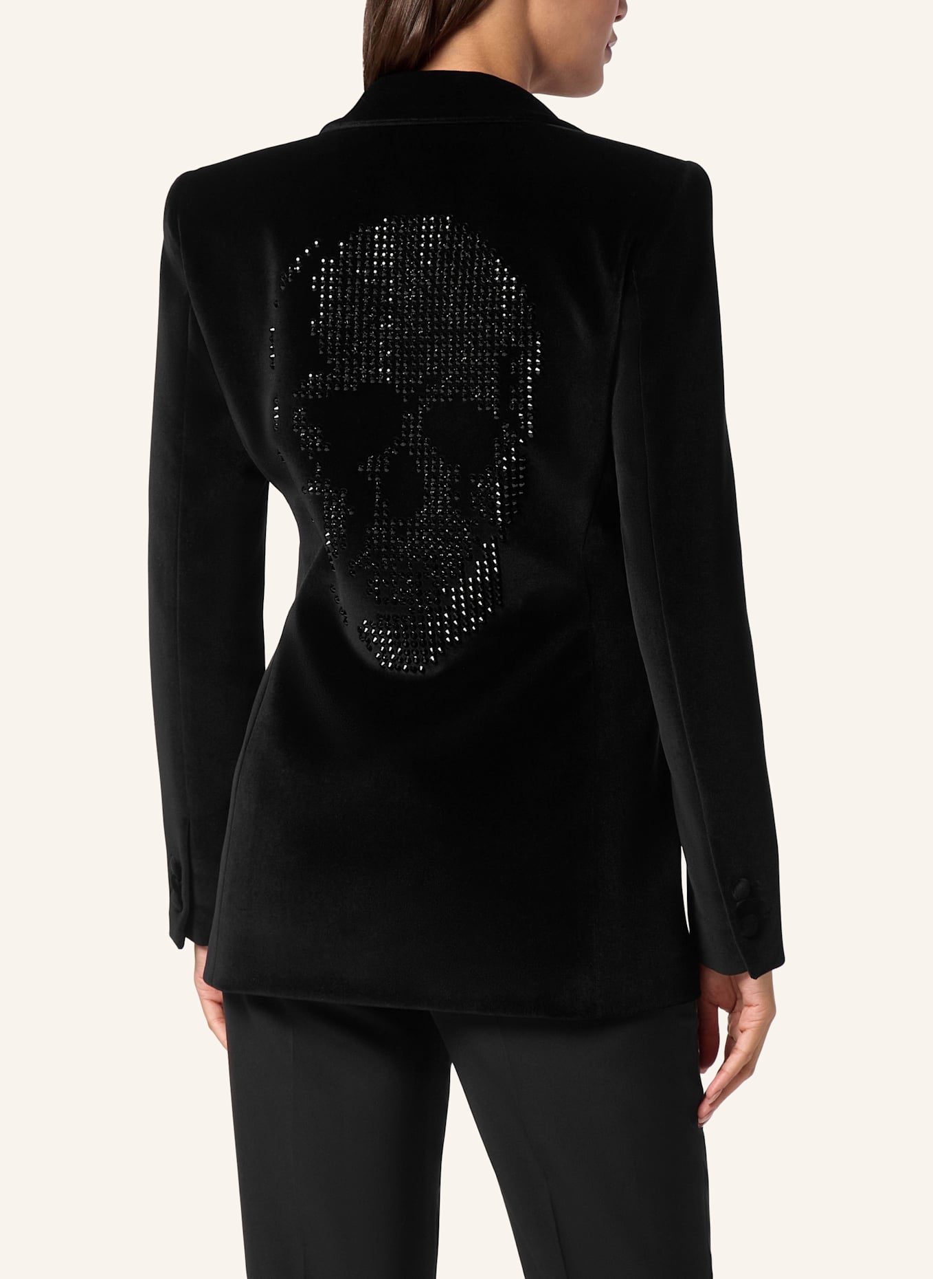 PHILIPP PLEIN Samt-Blazer mit Steinbesatz SKULL, Farbe: SCHWARZ (Bild 2)