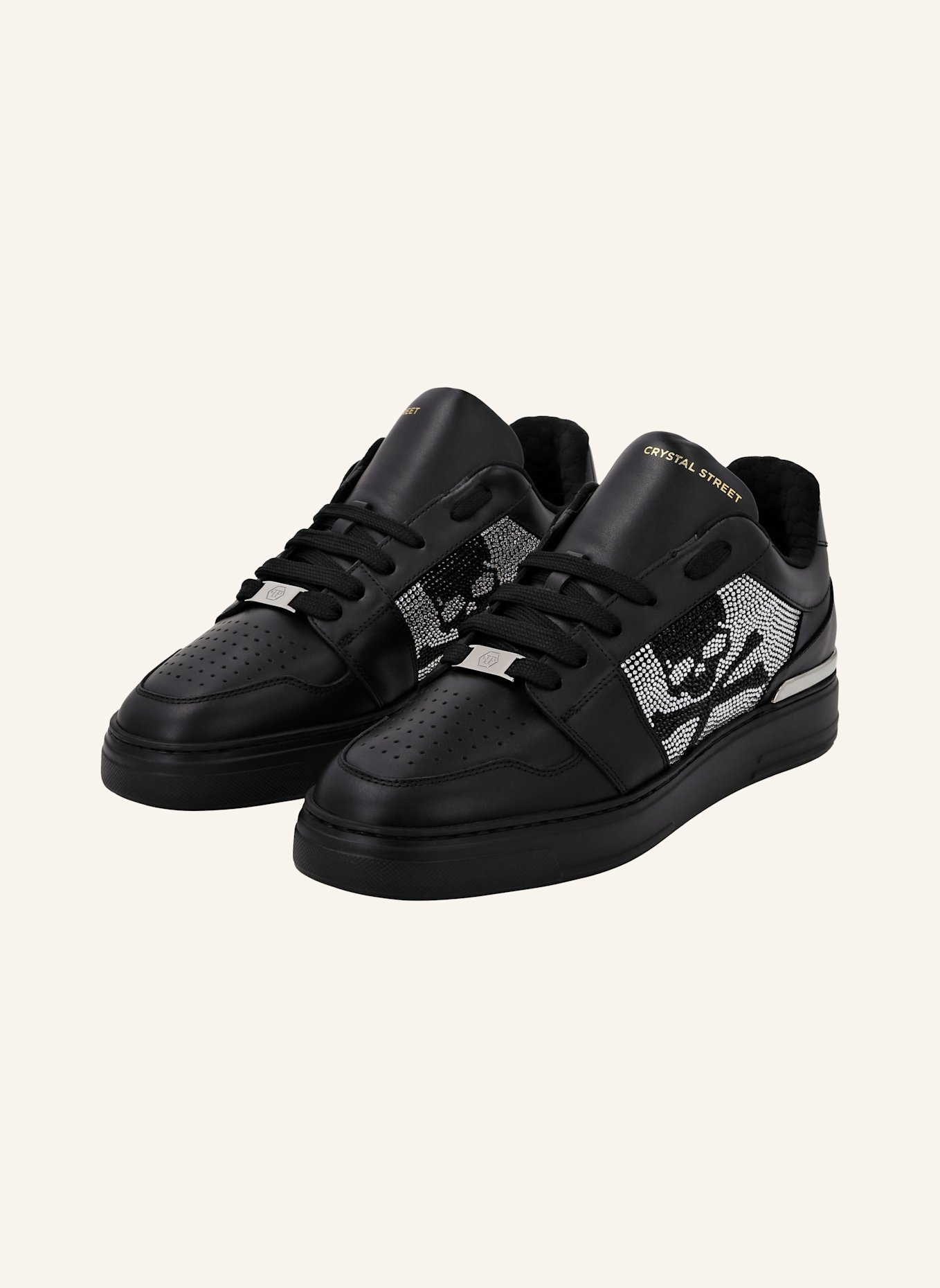 PHILIPP PLEIN Leder Sneaker mit Schmucksteinen SKULL&BONES, Farbe: SCHWARZ (Bild 1)