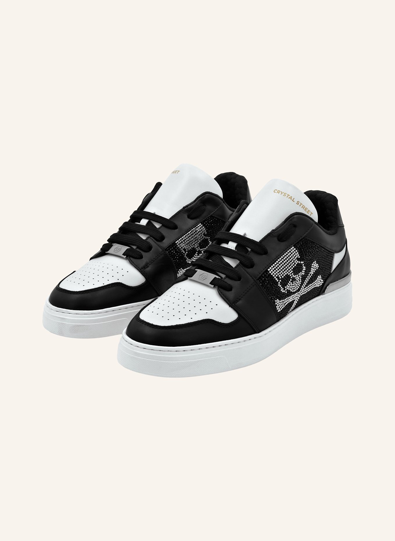 PHILIPP PLEIN Leder Sneaker mit Schmucksteinen SKULL&BONES, Farbe: SCHWARZ/ WEISS (Bild 1)