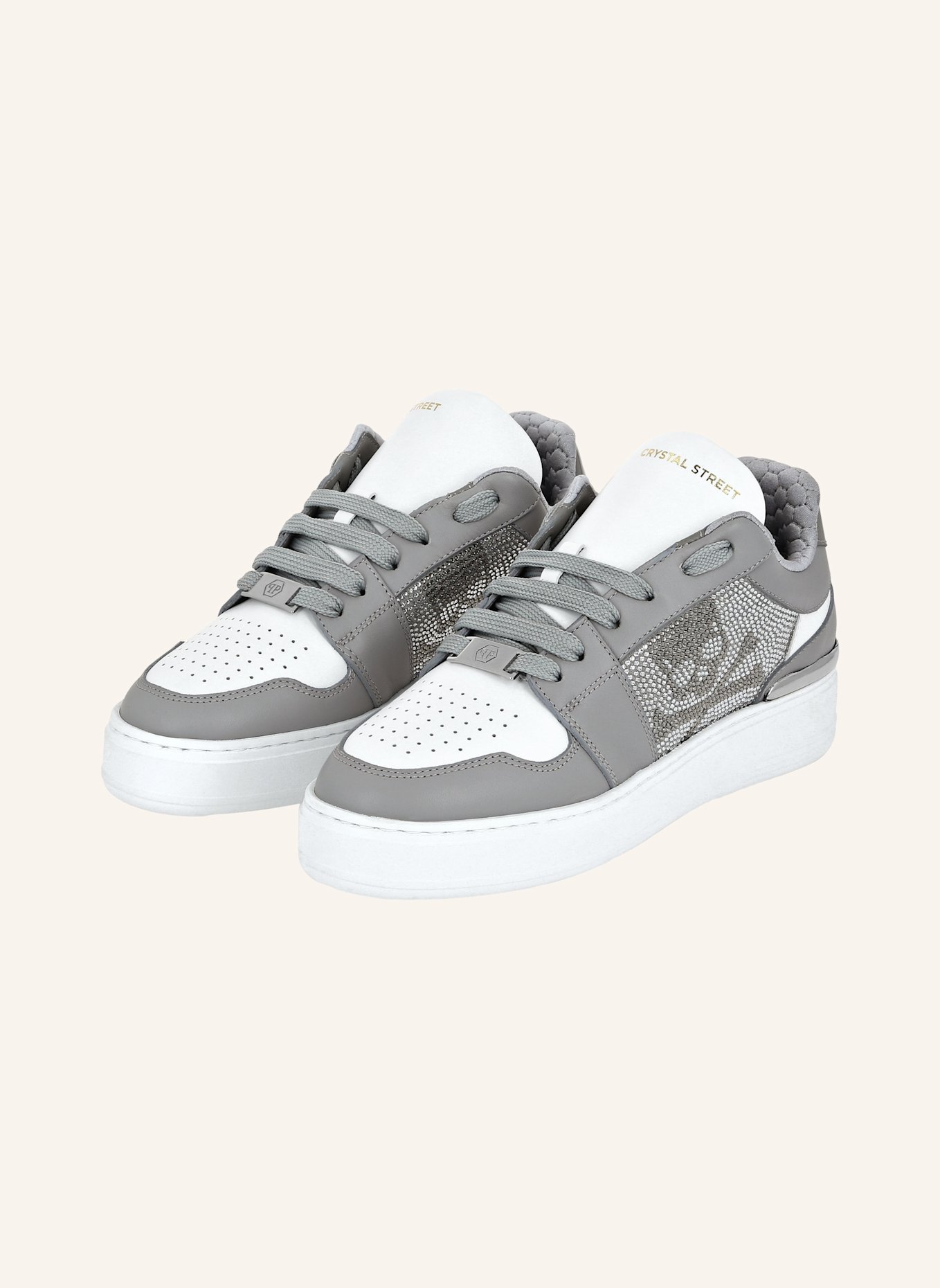 PHILIPP PLEIN Leder Sneaker mit Schmucksteinen SKULL&BONES, Farbe: WEISS (Bild 1)