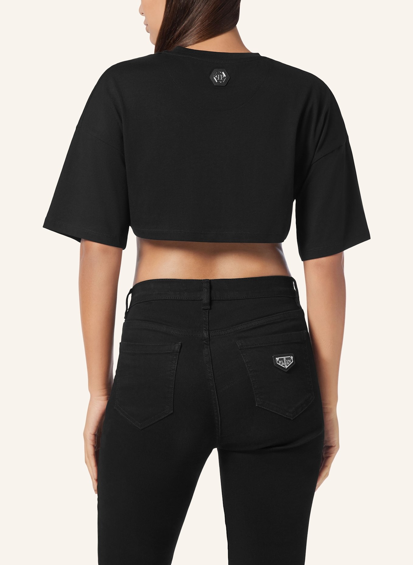 PHILIPP PLEIN Cropped T-Shirt ROSES, Farbe: SCHWARZ (Bild 2)