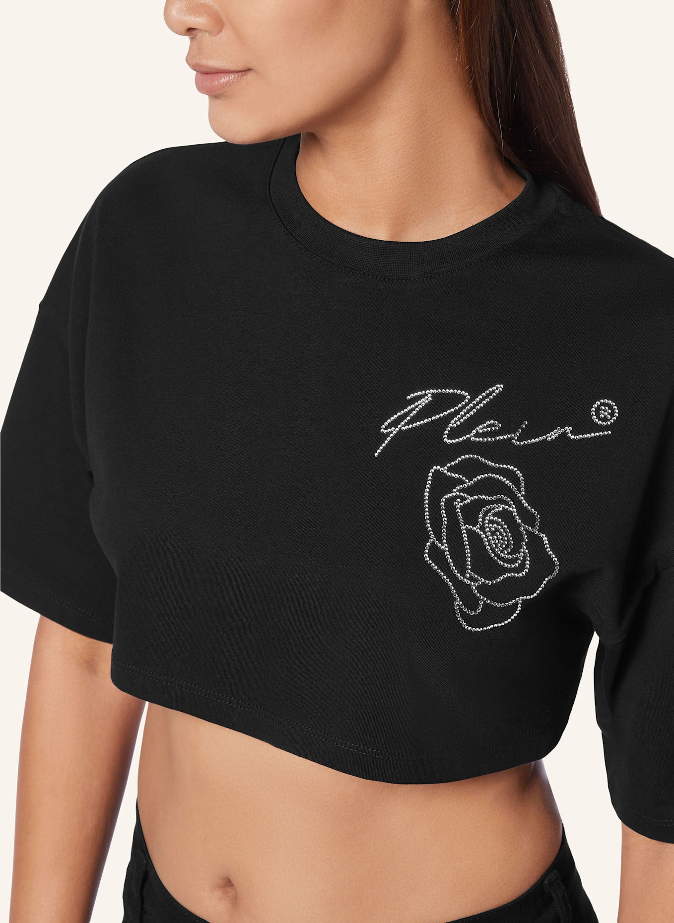 PHILIPP PLEIN Cropped T-Shirt ROSES, Farbe: SCHWARZ (Bild 3)