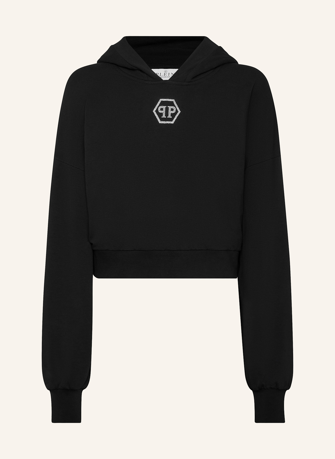 PHILIPP PLEIN Cropped Hoodie mit Steinbesatz HEXAGON, Farbe: SCHWARZ (Bild 1)