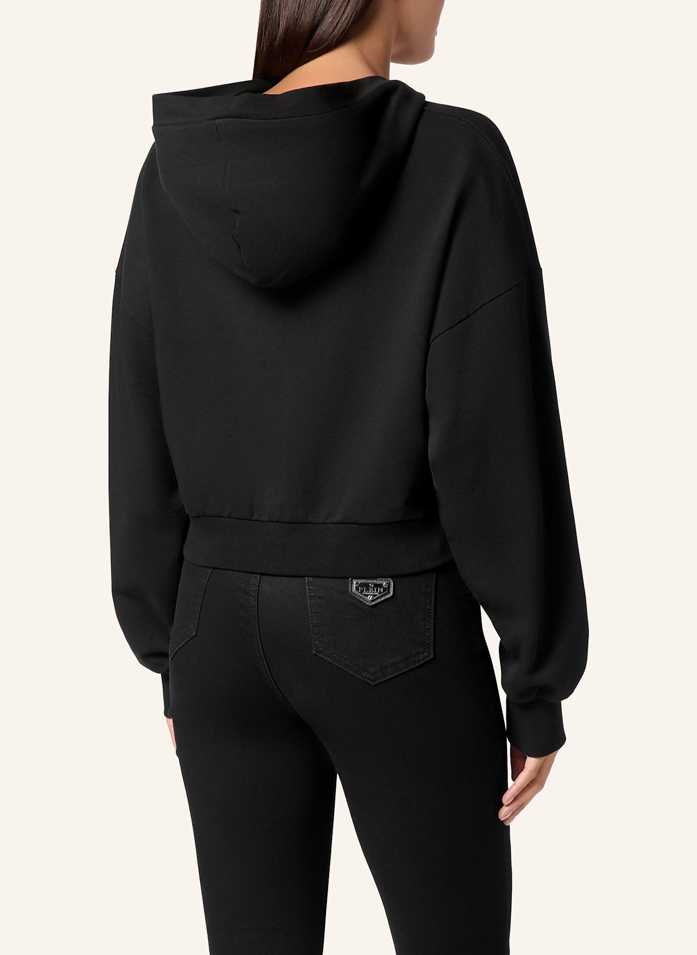 PHILIPP PLEIN Cropped Hoodie mit Steinbesatz HEXAGON, Farbe: SCHWARZ (Bild 2)