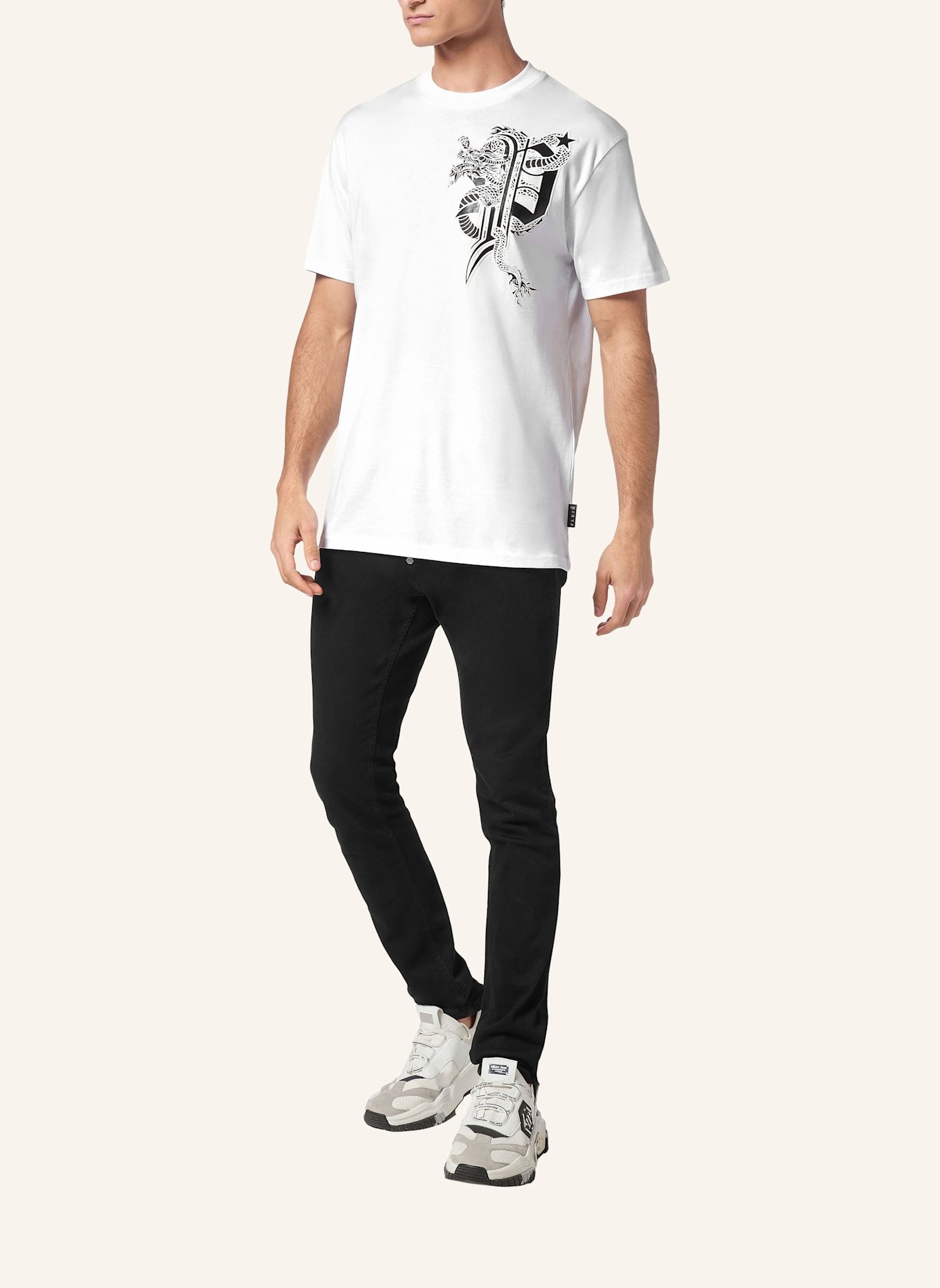 PHILIPP PLEIN T-Shirt mit Schmucksteinen DRAGON, Farbe: WEISS (Bild 4)