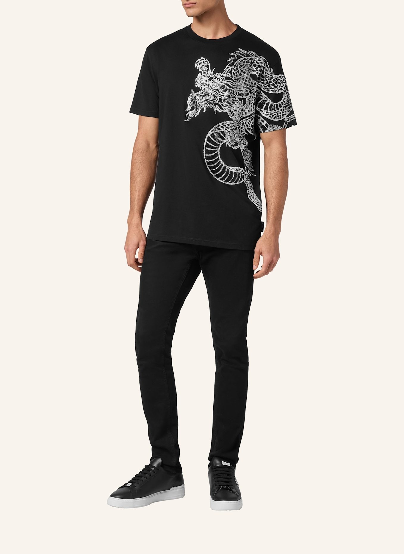 PHILIPP PLEIN T-Shirt mit Schmucksteinen DRAGON, Farbe: SCHWARZ (Bild 4)