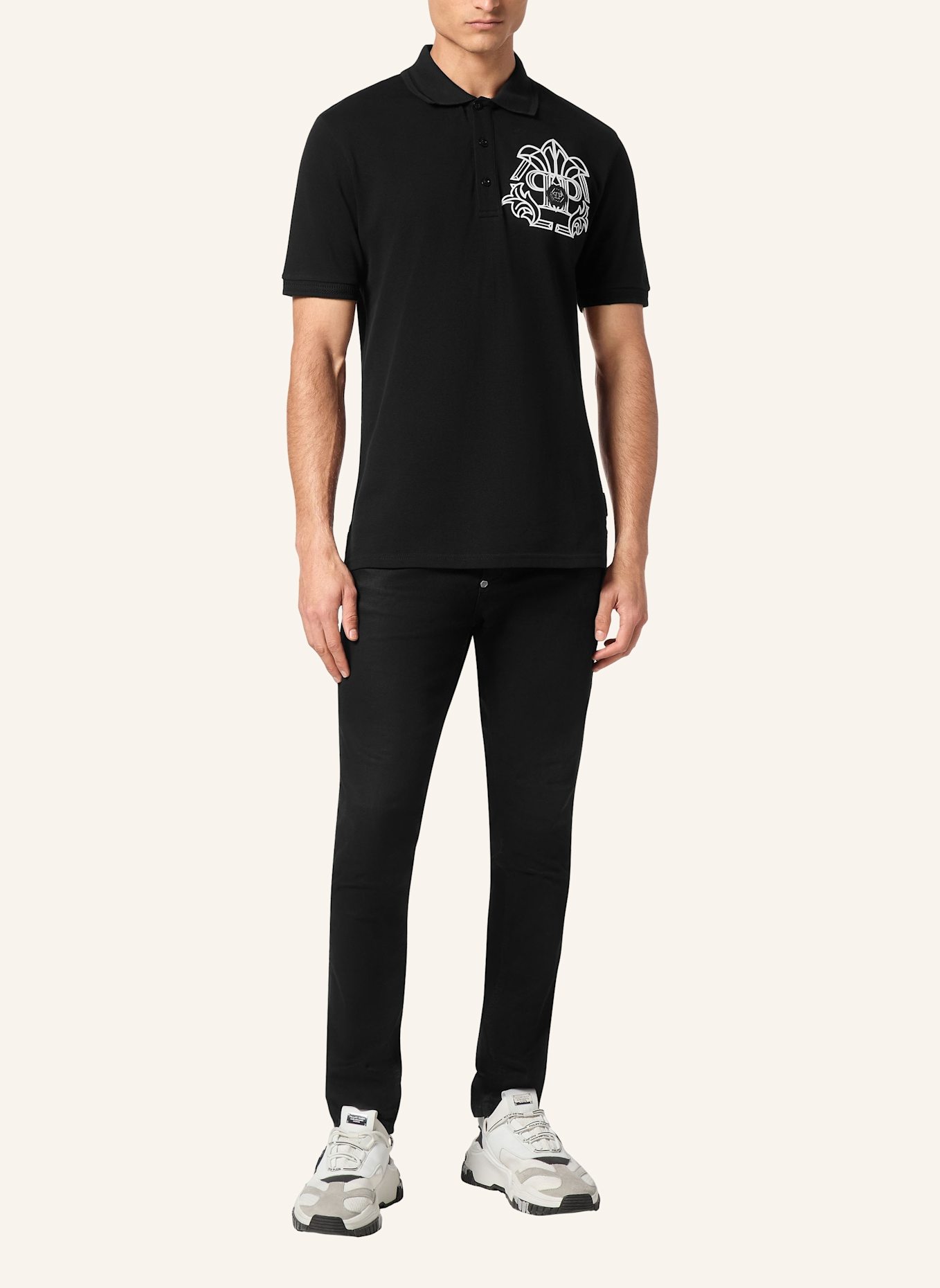 PHILIPP PLEIN Piqué-Poloshirt SKULL&BONES, Farbe: SCHWARZ (Bild 4)