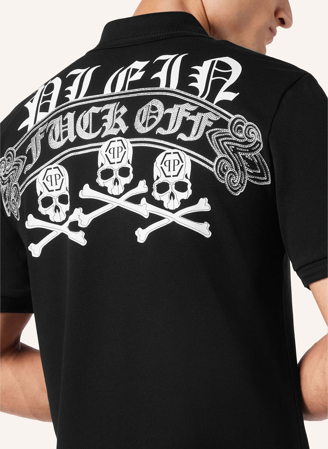 PHILIPP PLEIN Piqué-Poloshirt SKULL&BONES, Farbe: SCHWARZ (Bild 3)