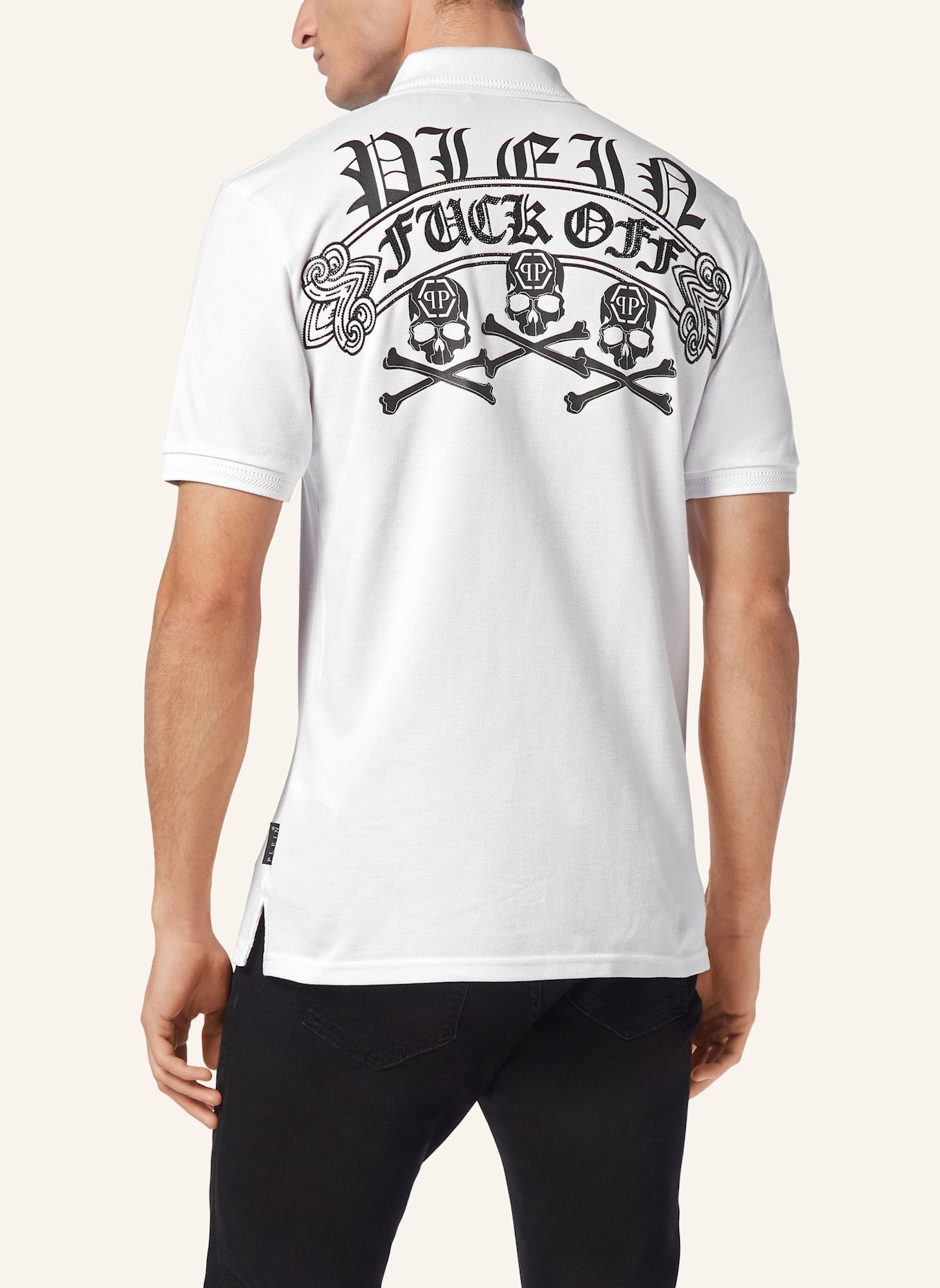 PHILIPP PLEIN Piqué-Poloshirt SKULL&BONES, Farbe: WEISS (Bild 2)