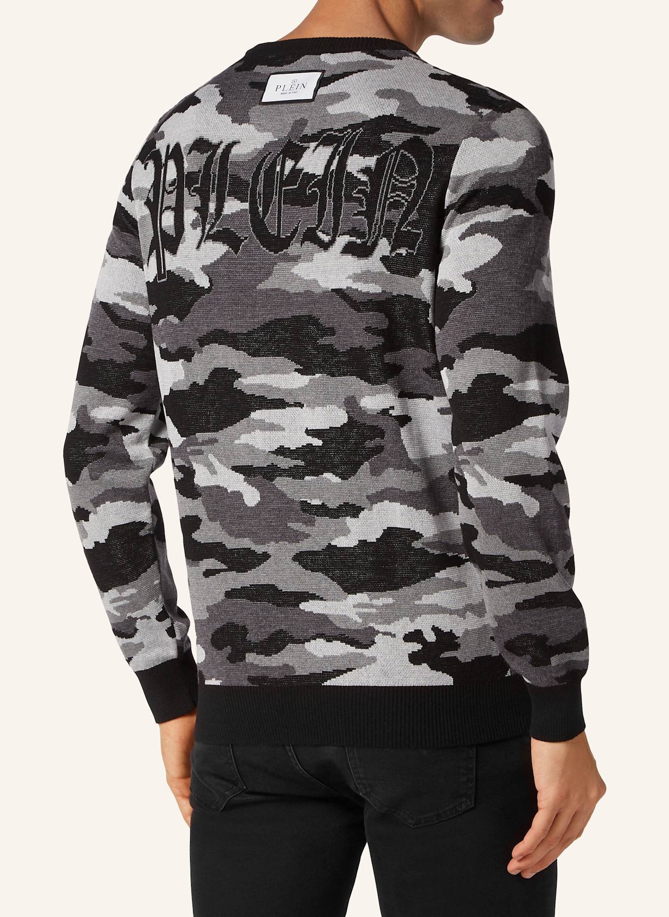 PHILIPP PLEIN PHILIPP PLEIN Rundhalspullover CAMOUFLAGE, Farbe: SCHWARZ (Bild 2)