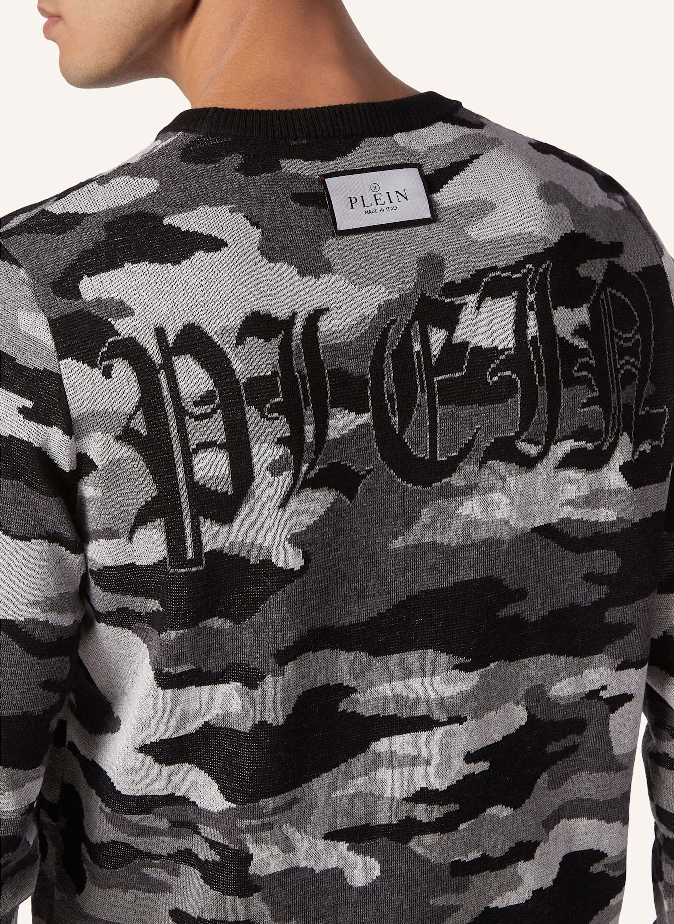 PHILIPP PLEIN PHILIPP PLEIN Rundhalspullover CAMOUFLAGE, Farbe: SCHWARZ (Bild 3)