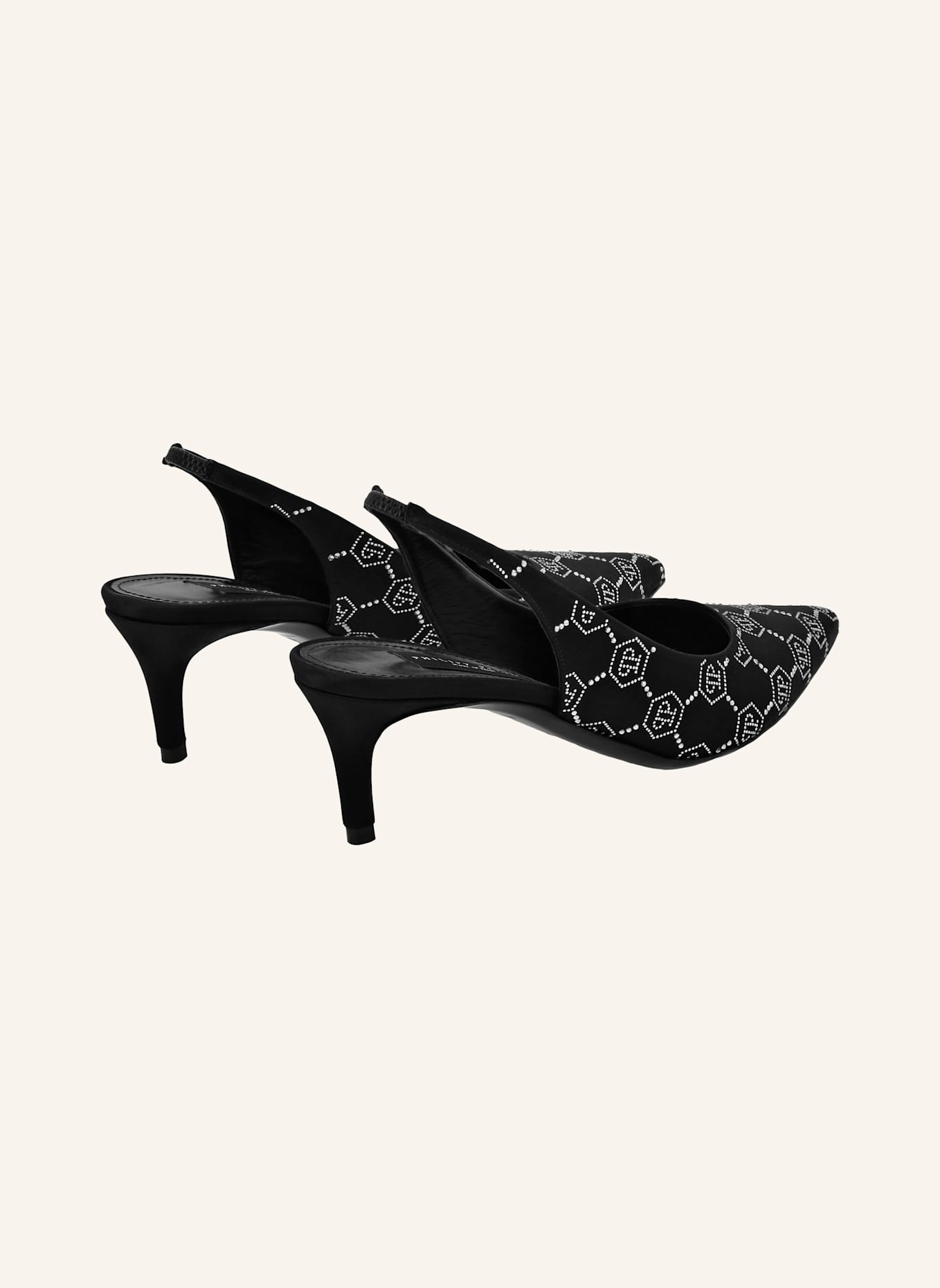 PHILIPP PLEIN Slingpumps mit Steinbesatz MONOGRAM: SCHWARZ