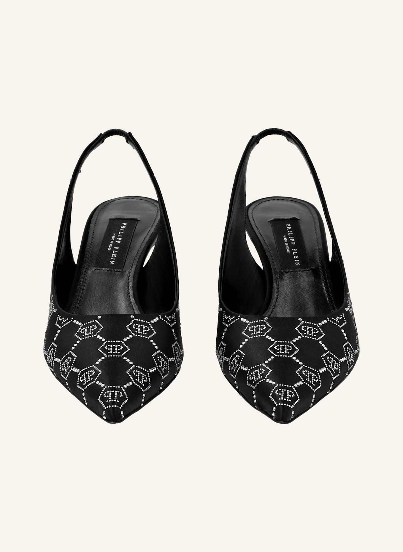 PHILIPP PLEIN Slingpumps mit Steinbesatz MONOGRAM: SCHWARZ