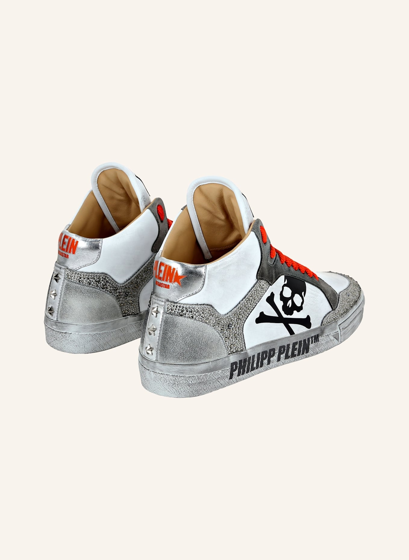 PHILIPP PLEIN Hightop-Sneaker mit Steinbesatz RETROKICKZ, Farbe: WEISS/ NEONORANGE (Bild 4)