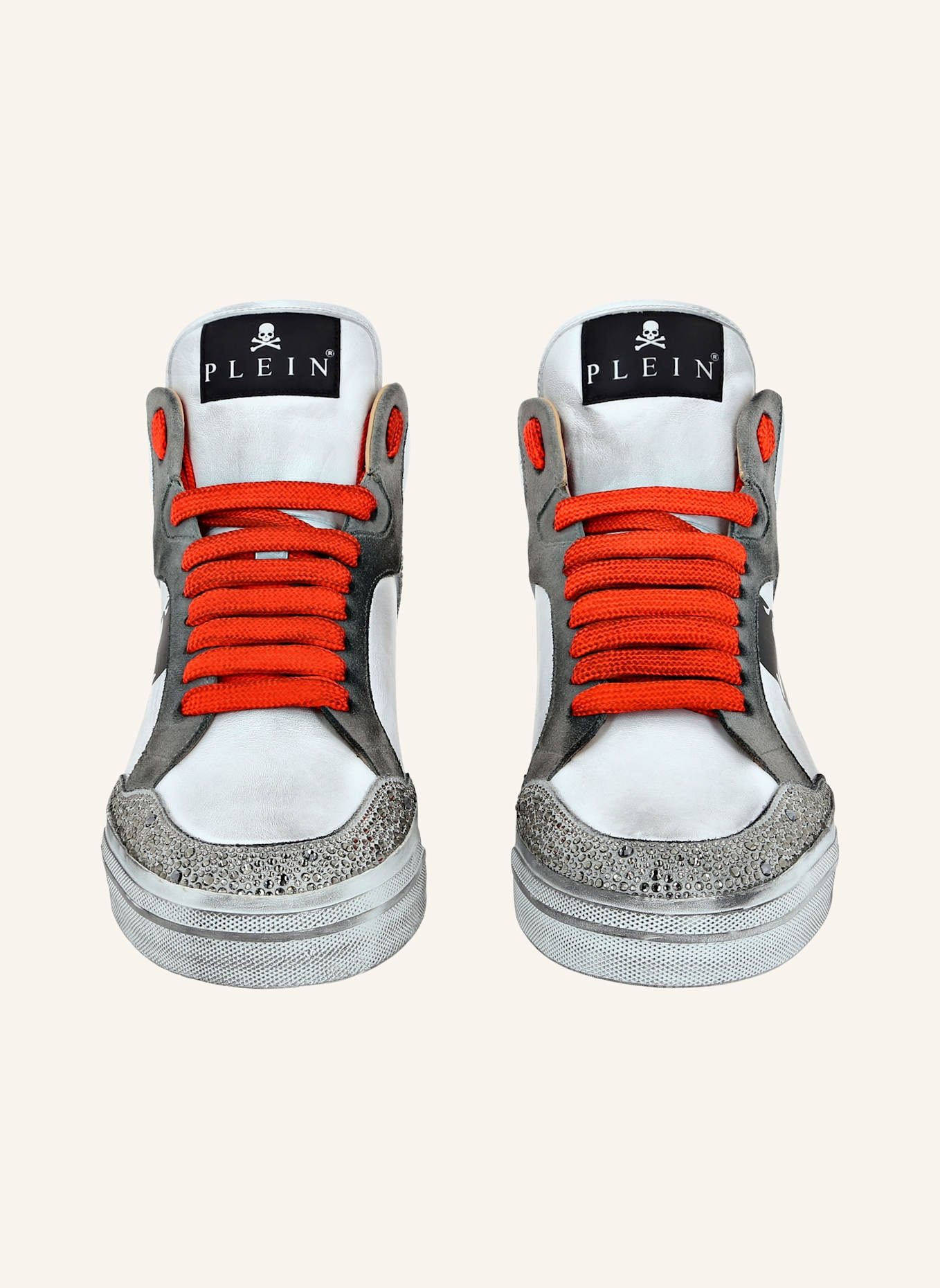 PHILIPP PLEIN Hightop-Sneaker mit Steinbesatz RETROKICKZ, Farbe: WEISS/ NEONORANGE (Bild 2)