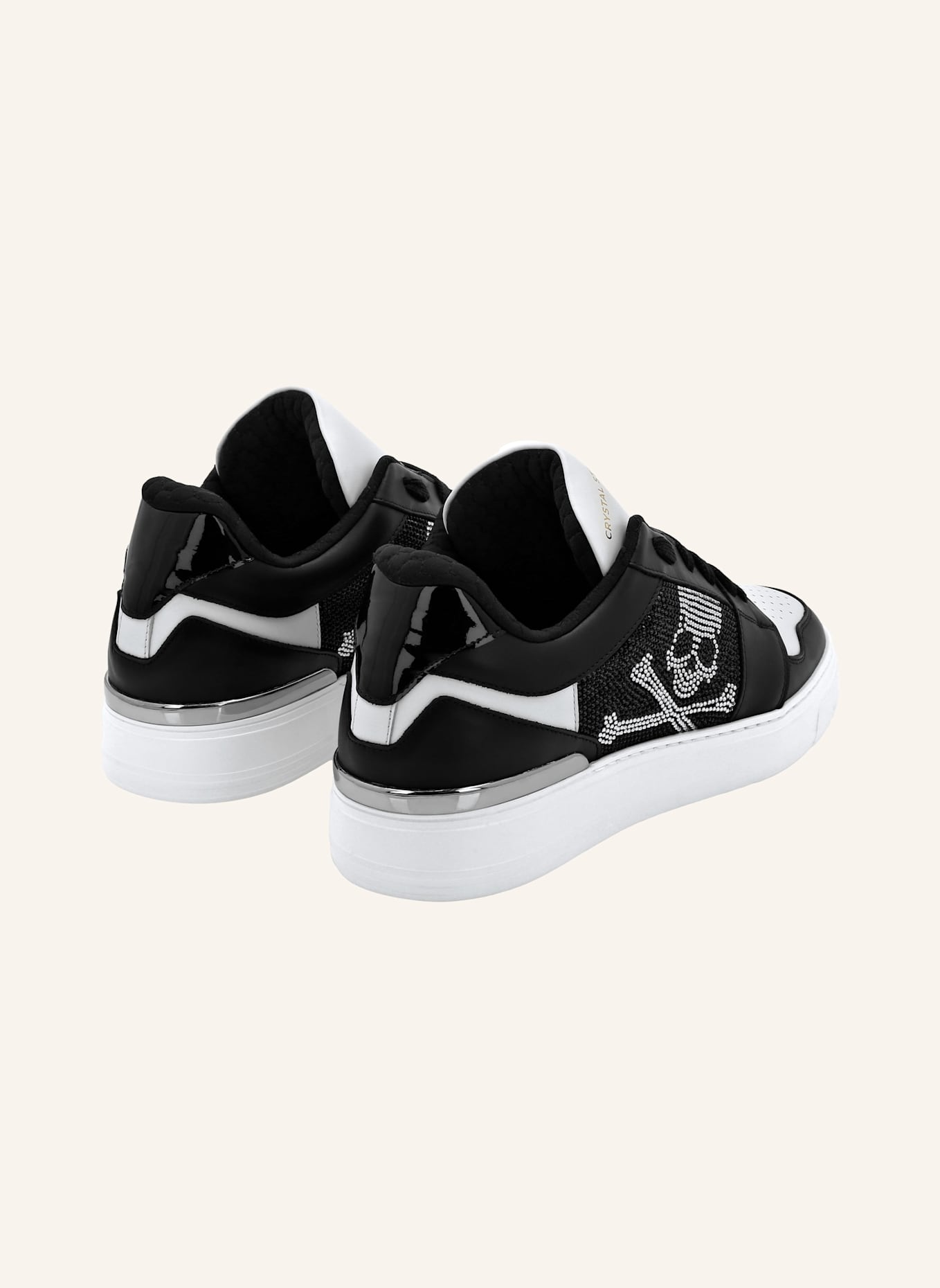 PHILIPP PLEIN Leder Sneaker mit Schmucksteinen SKULL&BONES, Farbe: SCHWARZ/ WEISS (Bild 4)