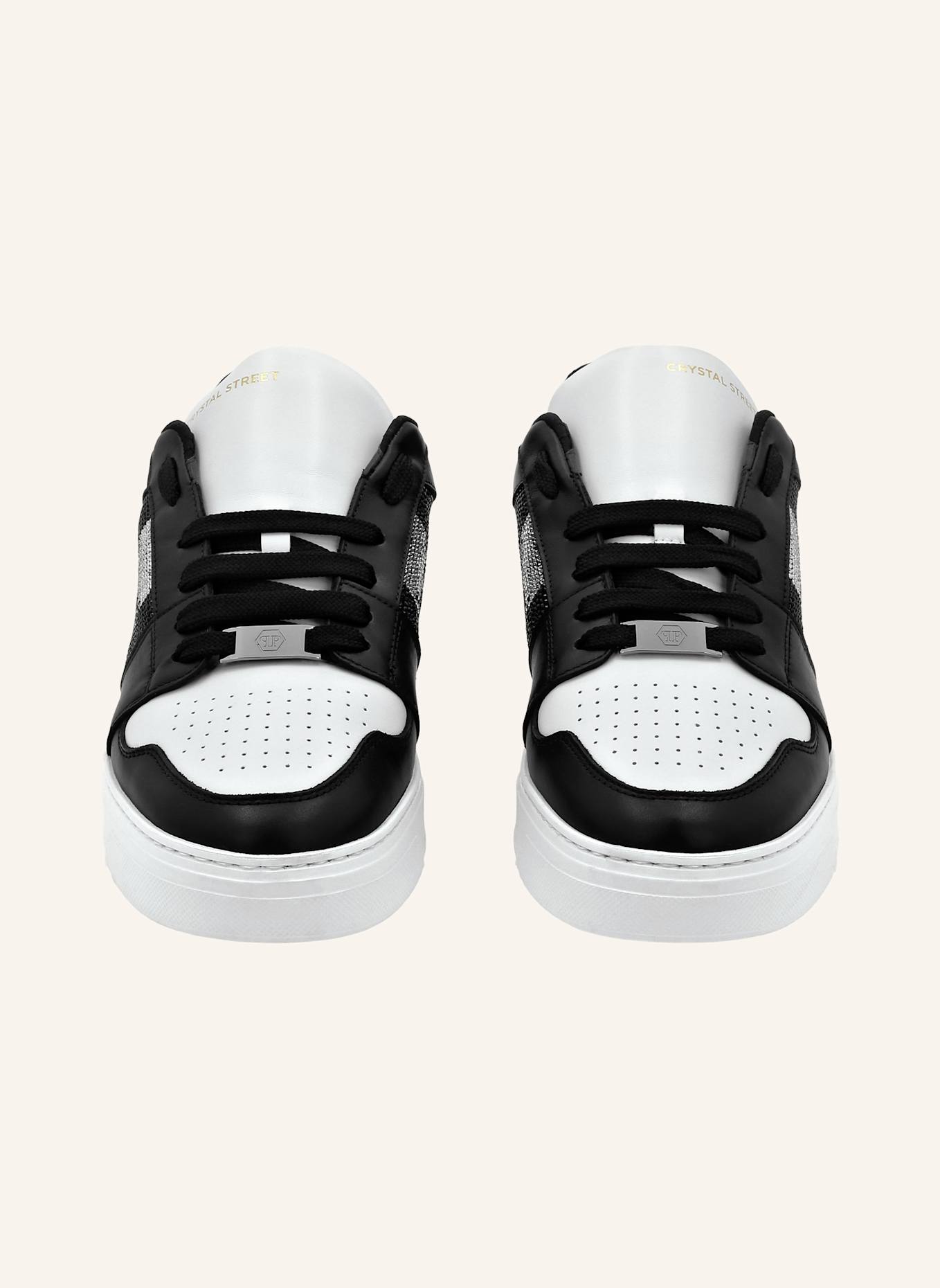 PHILIPP PLEIN Leder Sneaker mit Schmucksteinen SKULL&BONES, Farbe: SCHWARZ/ WEISS (Bild 2)