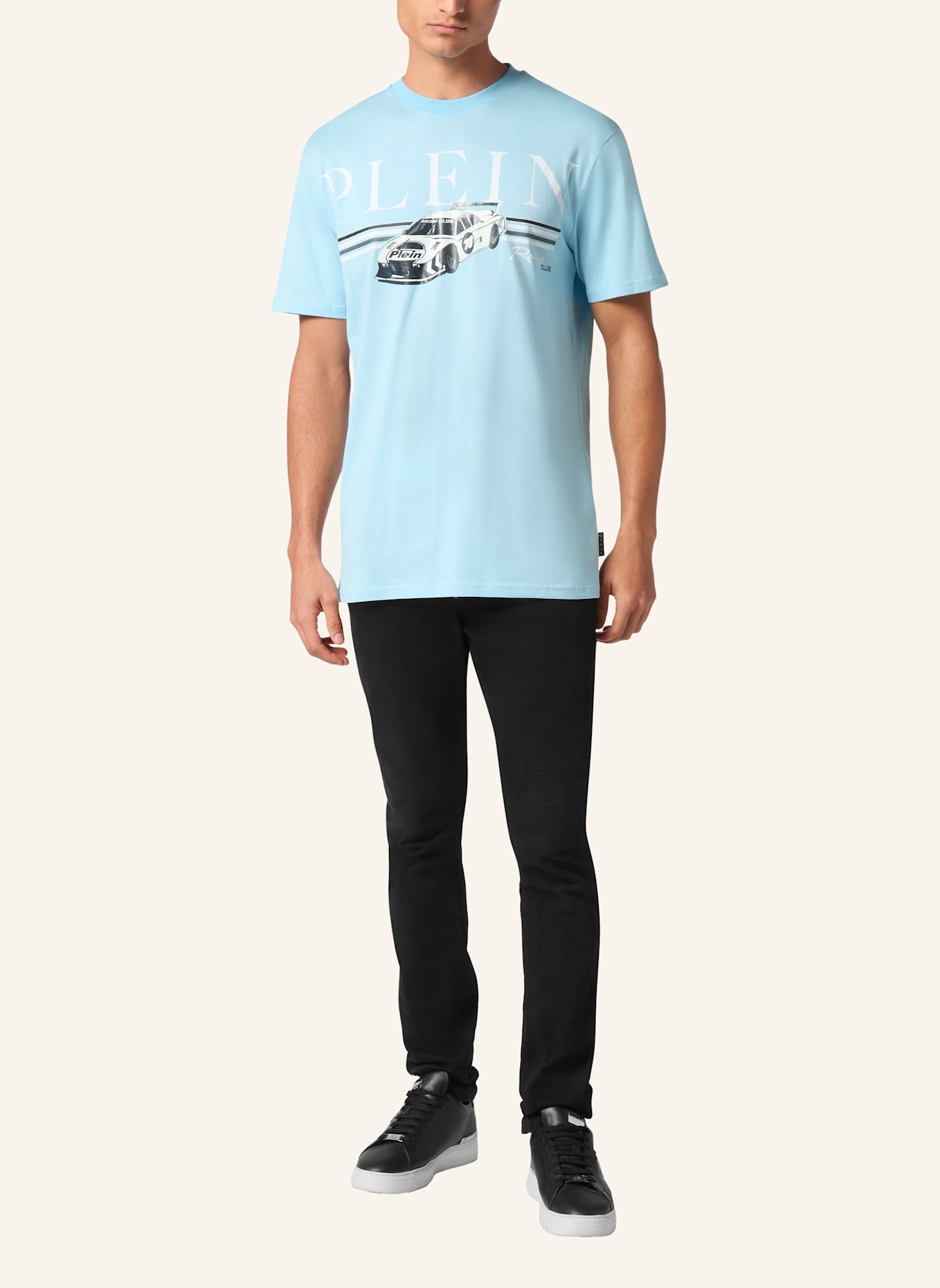PHILIPP PLEIN T-Shirt Rundhalsausschnitt Ss RACING: HELLBLAU
