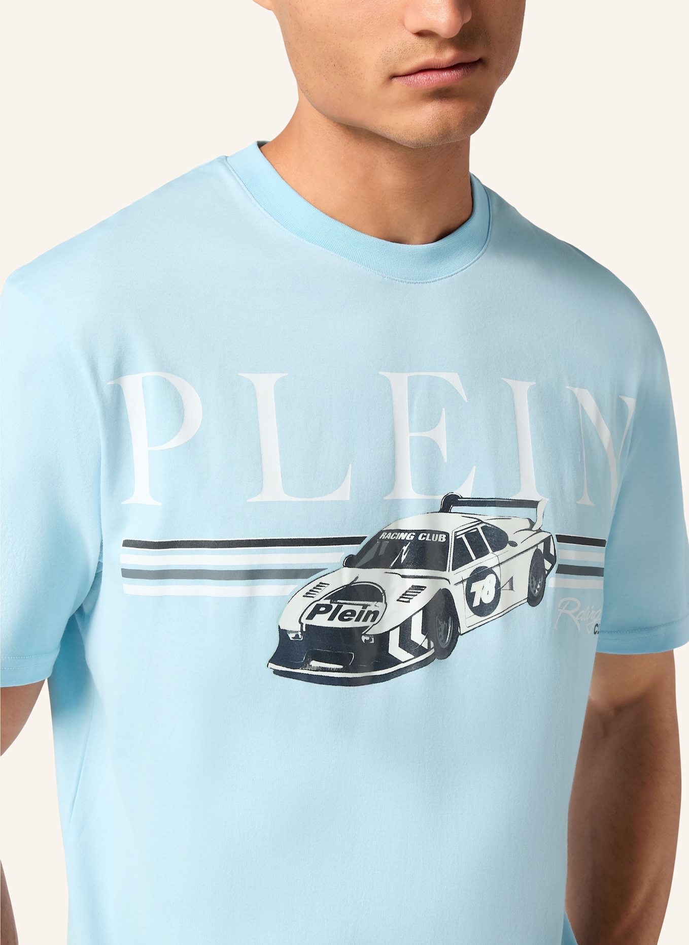 PHILIPP PLEIN T-Shirt Rundhalsausschnitt Ss RACING: HELLBLAU