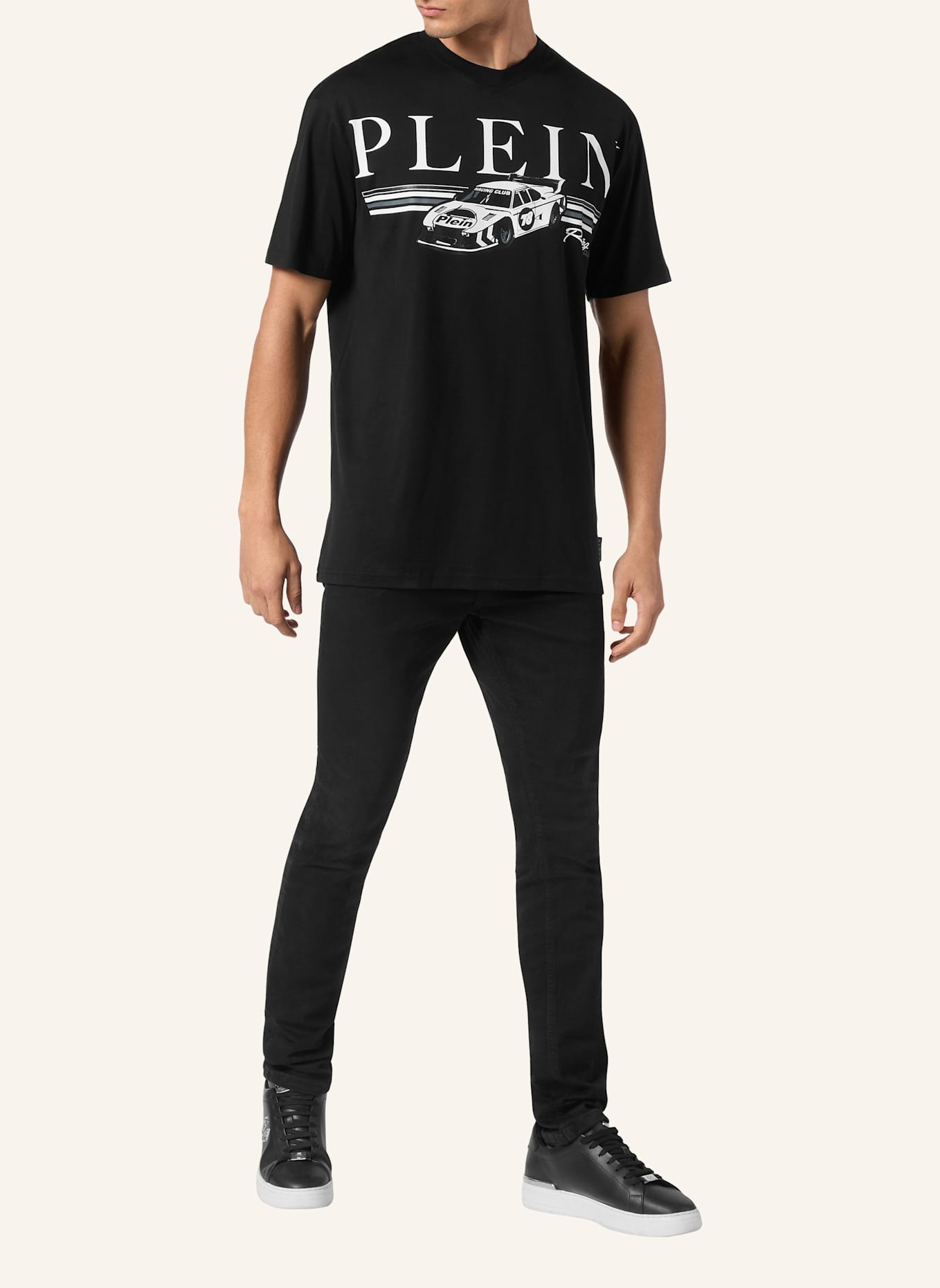 PHILIPP PLEIN T-Shirt Rundhalsausschnitt Ss RACING: SCHWARZ