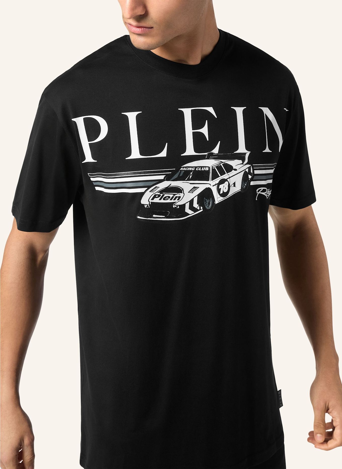 PHILIPP PLEIN T-Shirt Rundhalsausschnitt Ss RACING: SCHWARZ