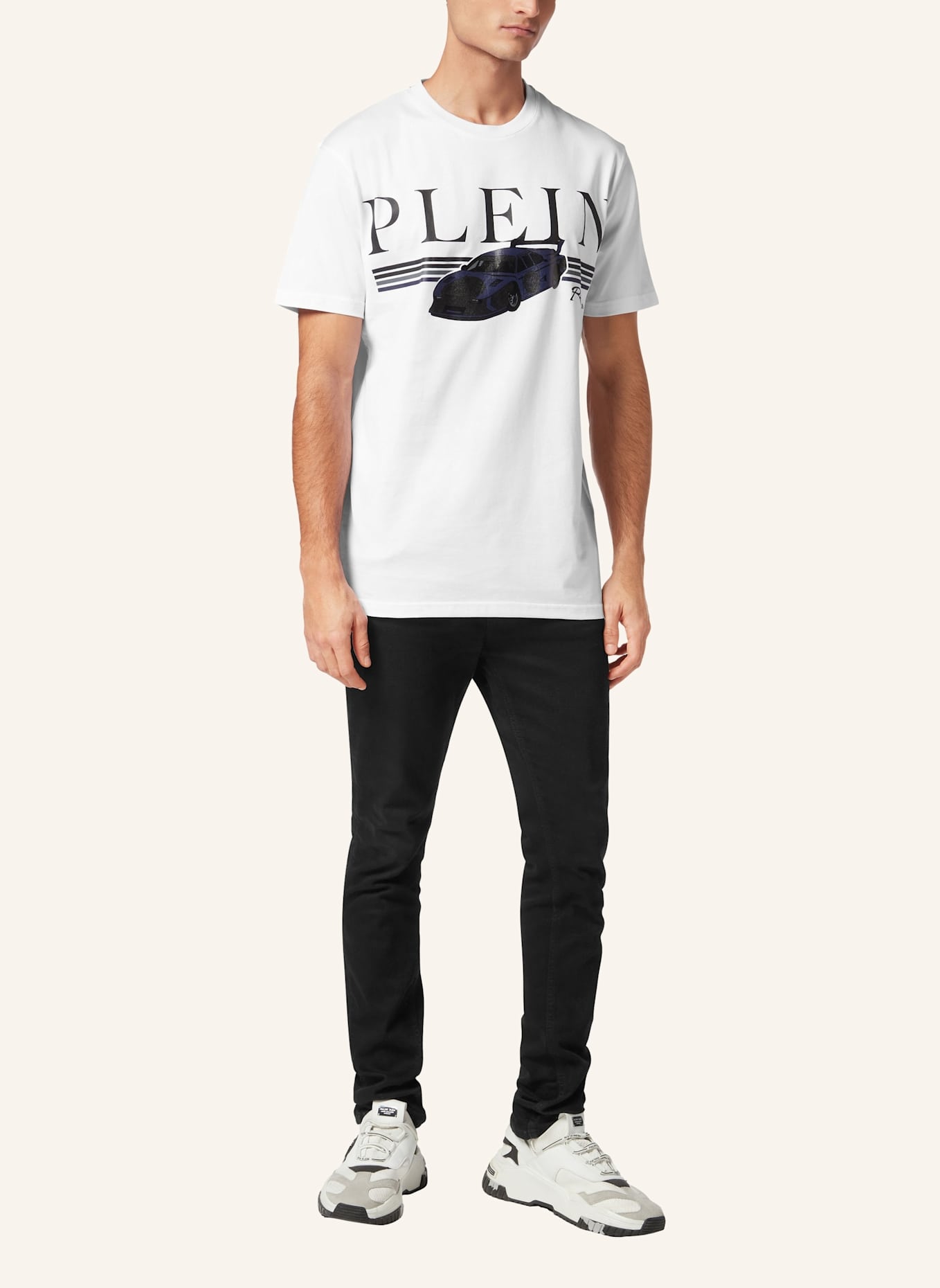 PHILIPP PLEIN T-Shirt Rundhalsausschnitt Ss RACING: WEISS